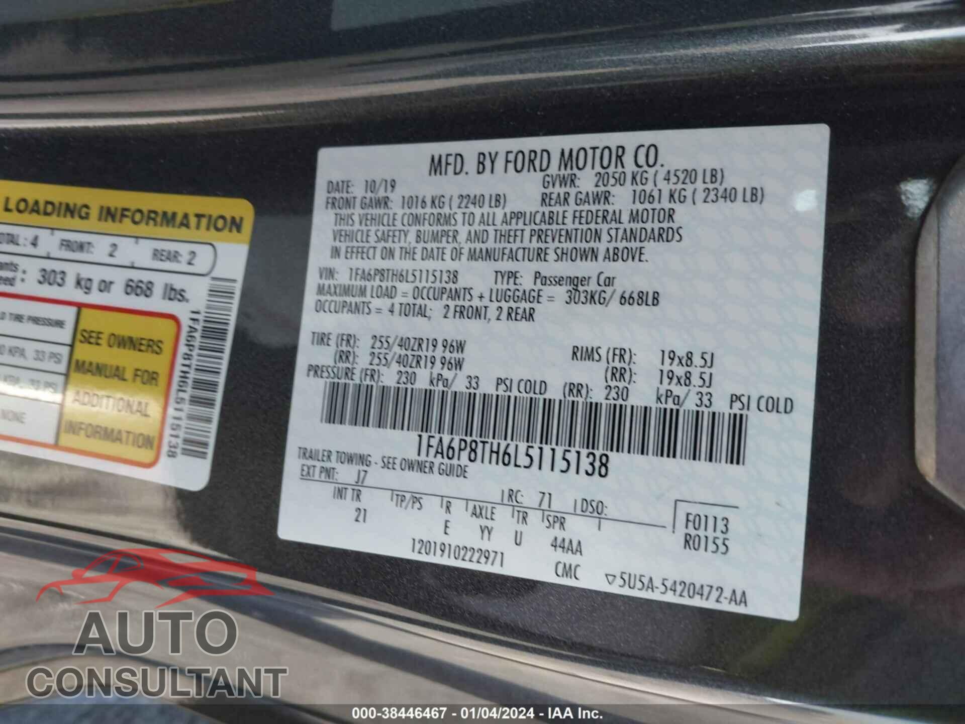 FORD MUSTANG 2020 - 1FA6P8TH6L5115138