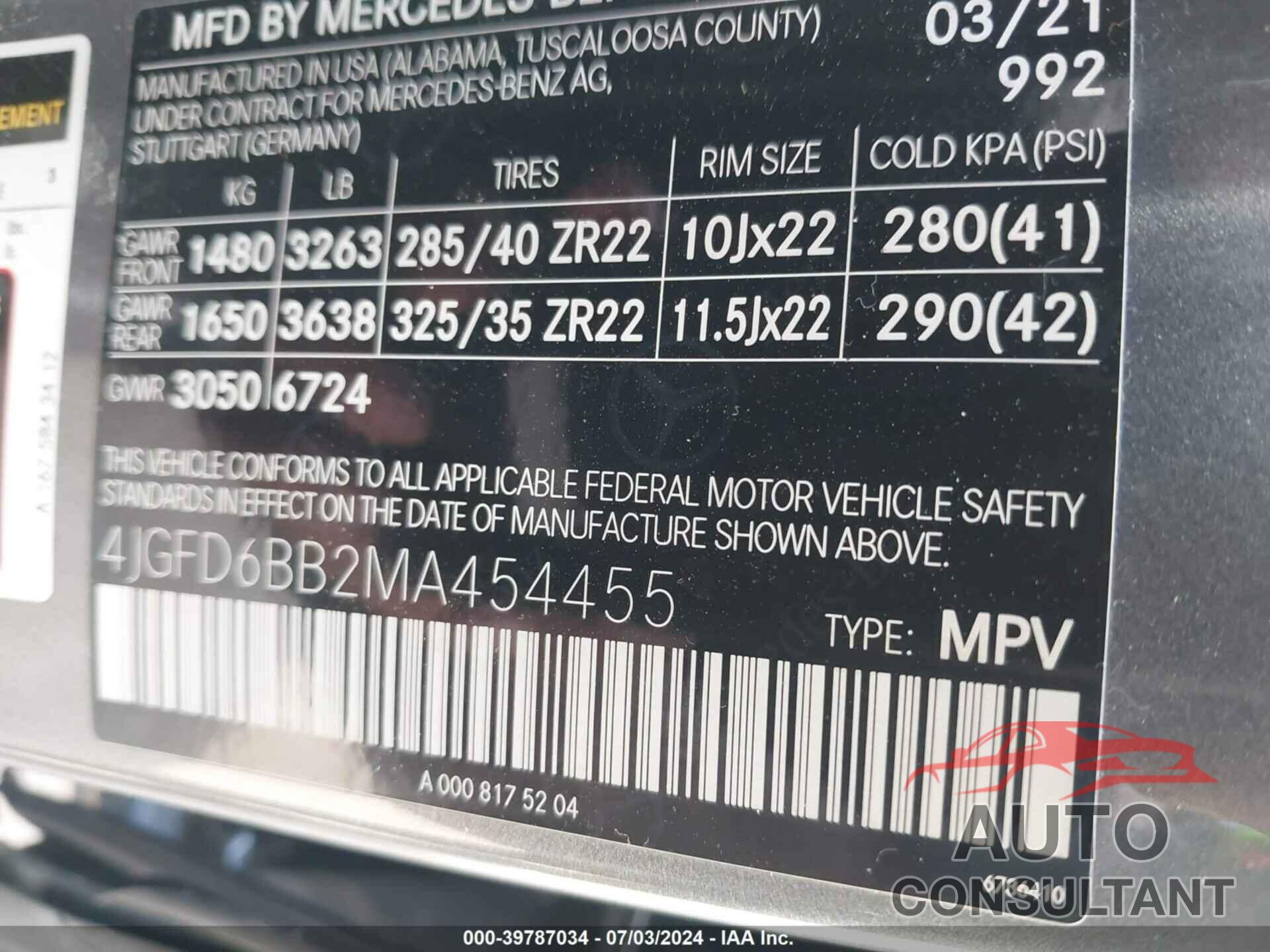 MERCEDES-BENZ AMG GLE 53 COUPE 2021 - 4JGFD6BB2MA454455