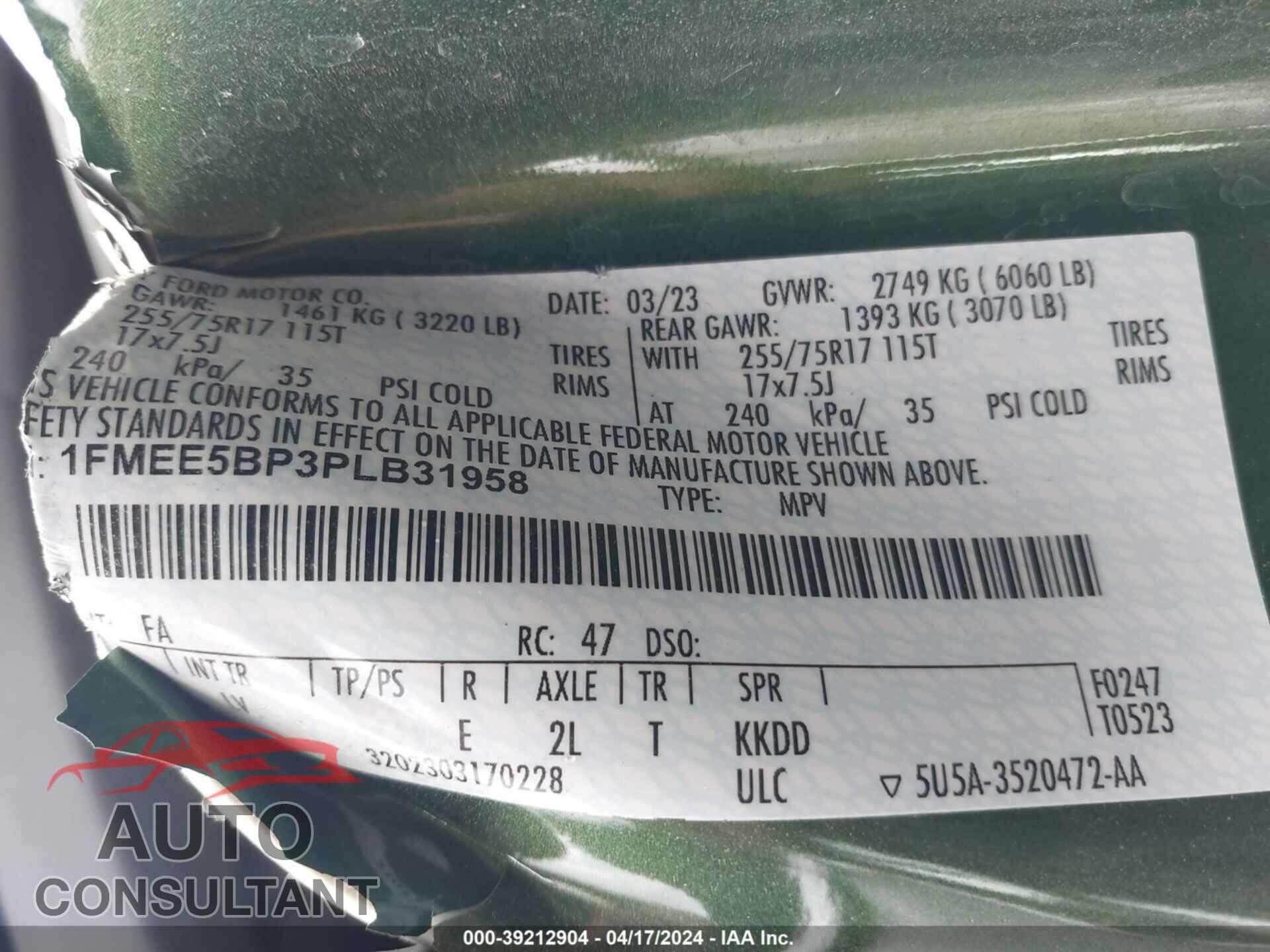 FORD BRONCO 2023 - 1FMEE5BP3PLB31958