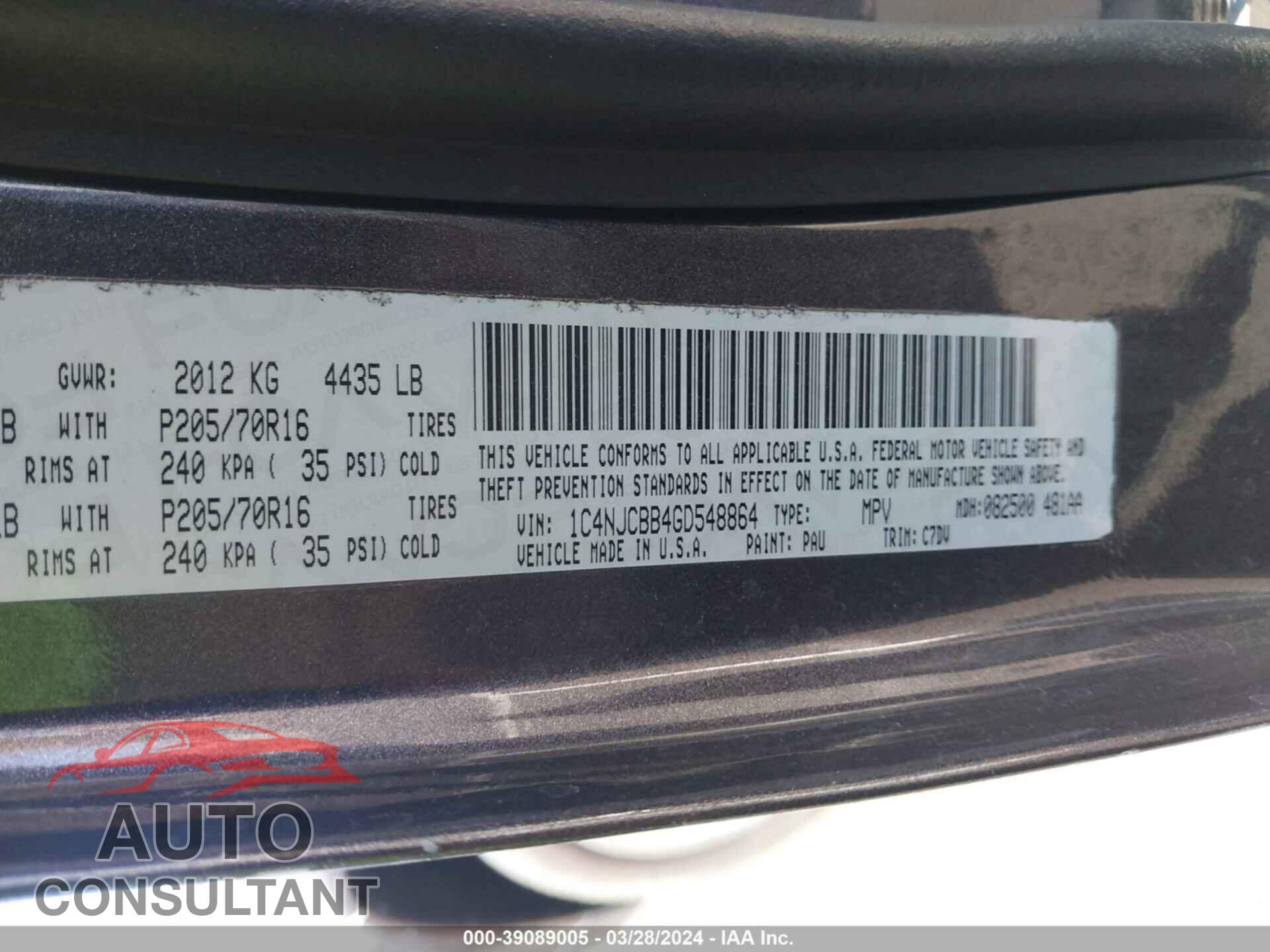 JEEP COMPASS 2016 - 1C4NJCBB4GD548864