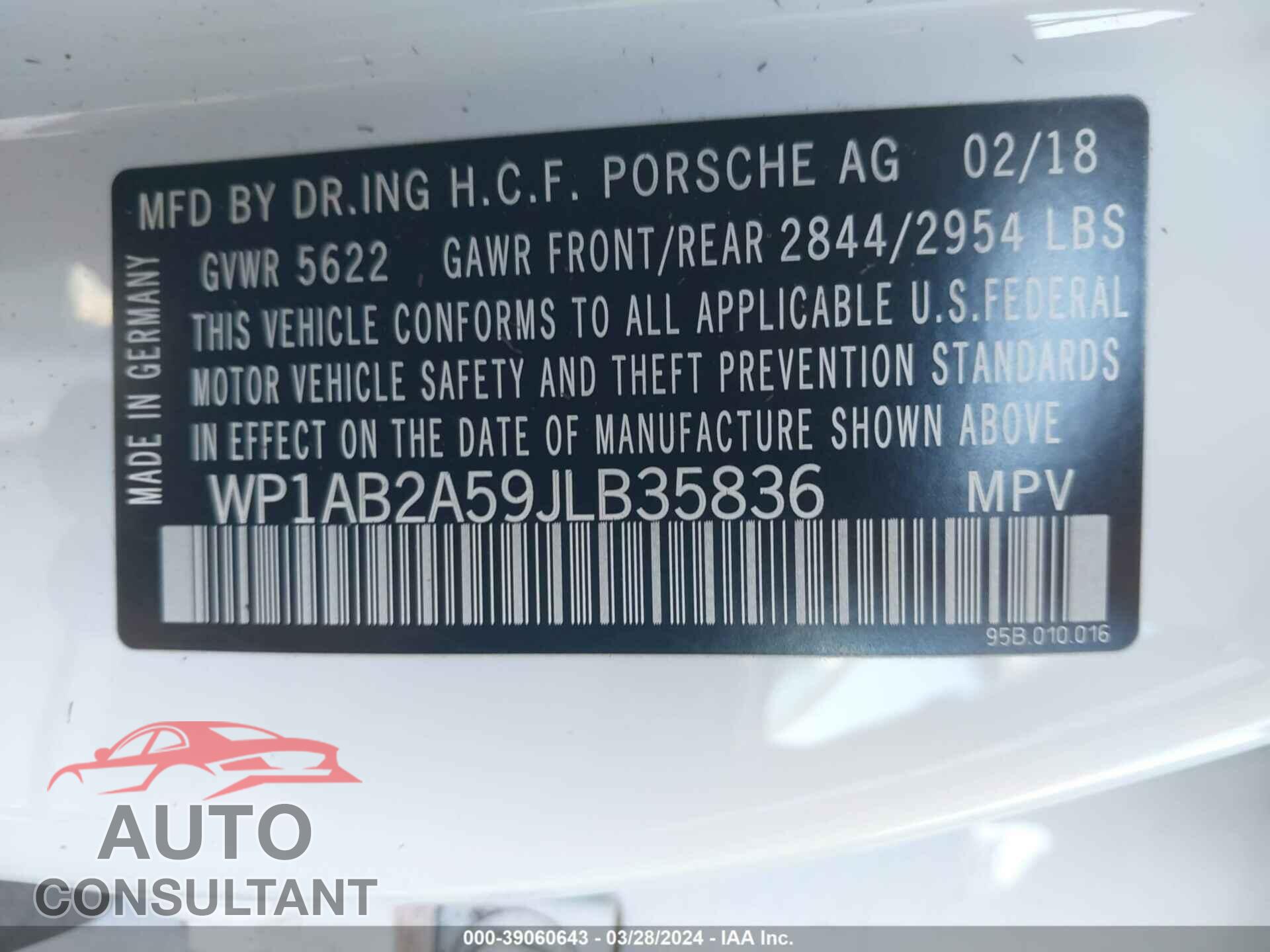 PORSCHE MACAN 2018 - WP1AB2A59JLB35836