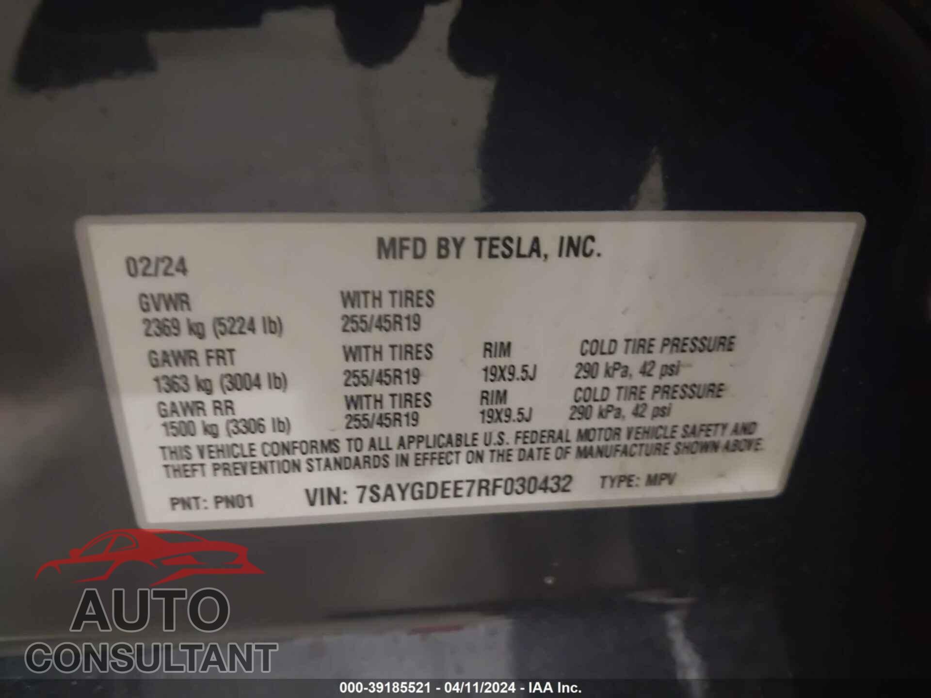 TESLA MODEL Y 2024 - 7SAYGDEE7RF030432