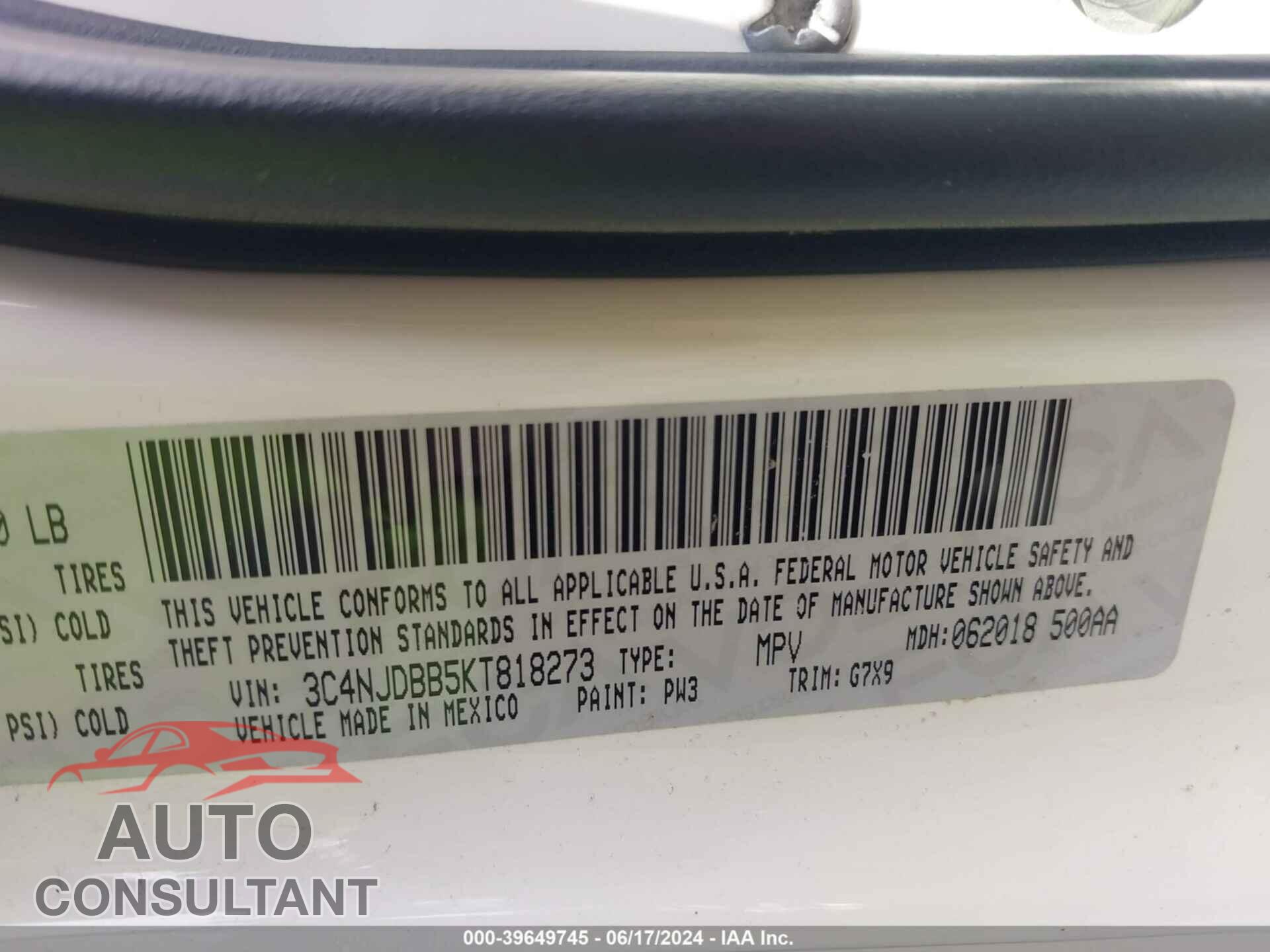 JEEP COMPASS 2019 - 3C4NJDBB5KT818273