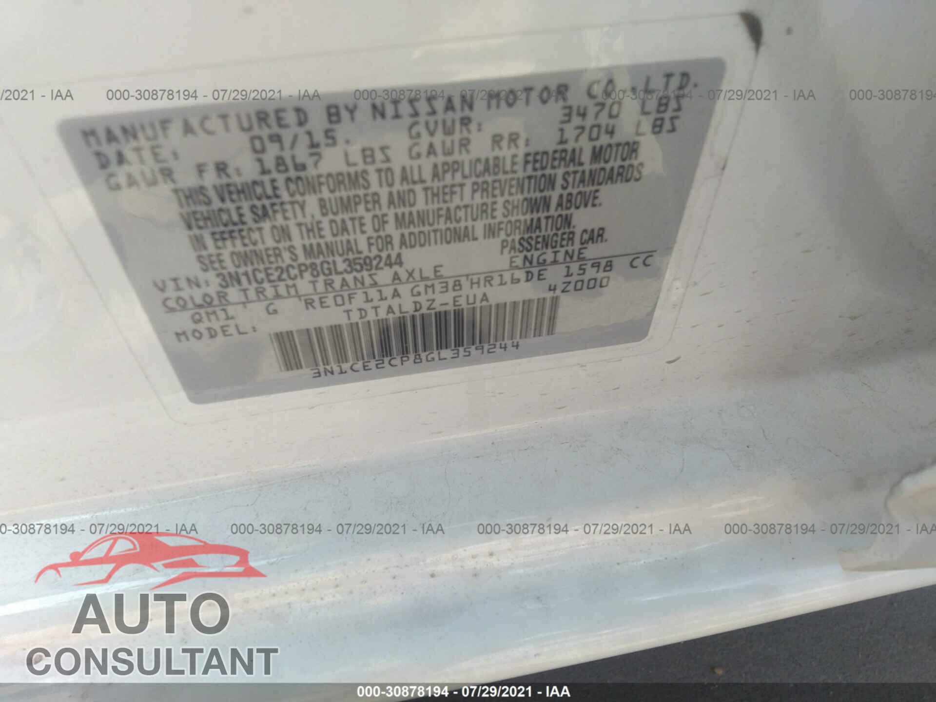 NISSAN VERSA NOTE 2016 - 3N1CE2CP8GL359244