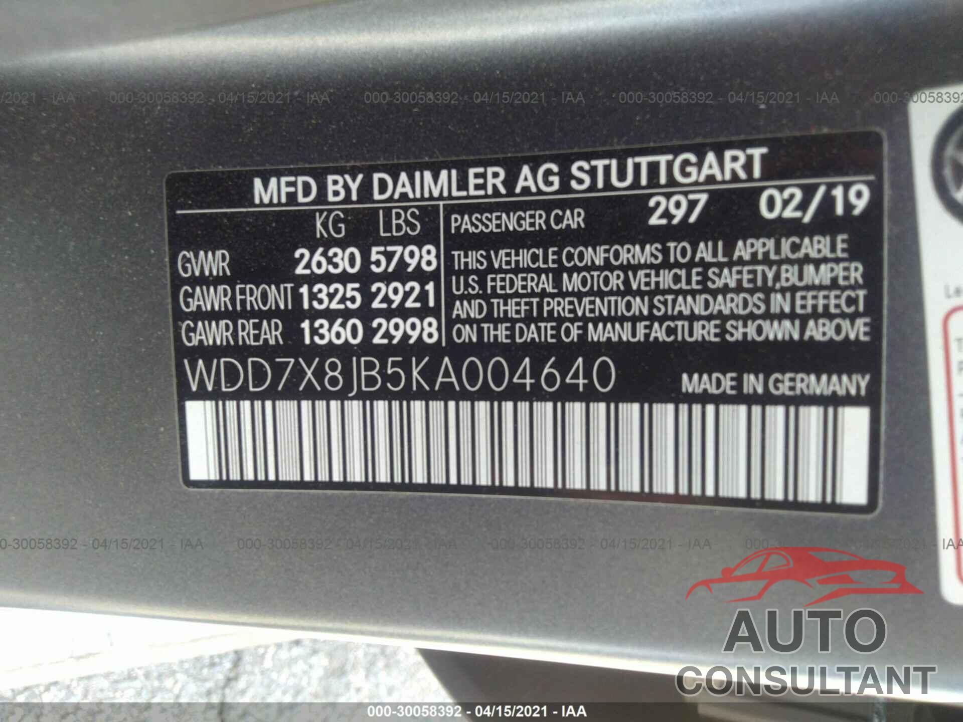 MERCEDES-BENZ AMG GT 2019 - WDD7X8JB5KA004640