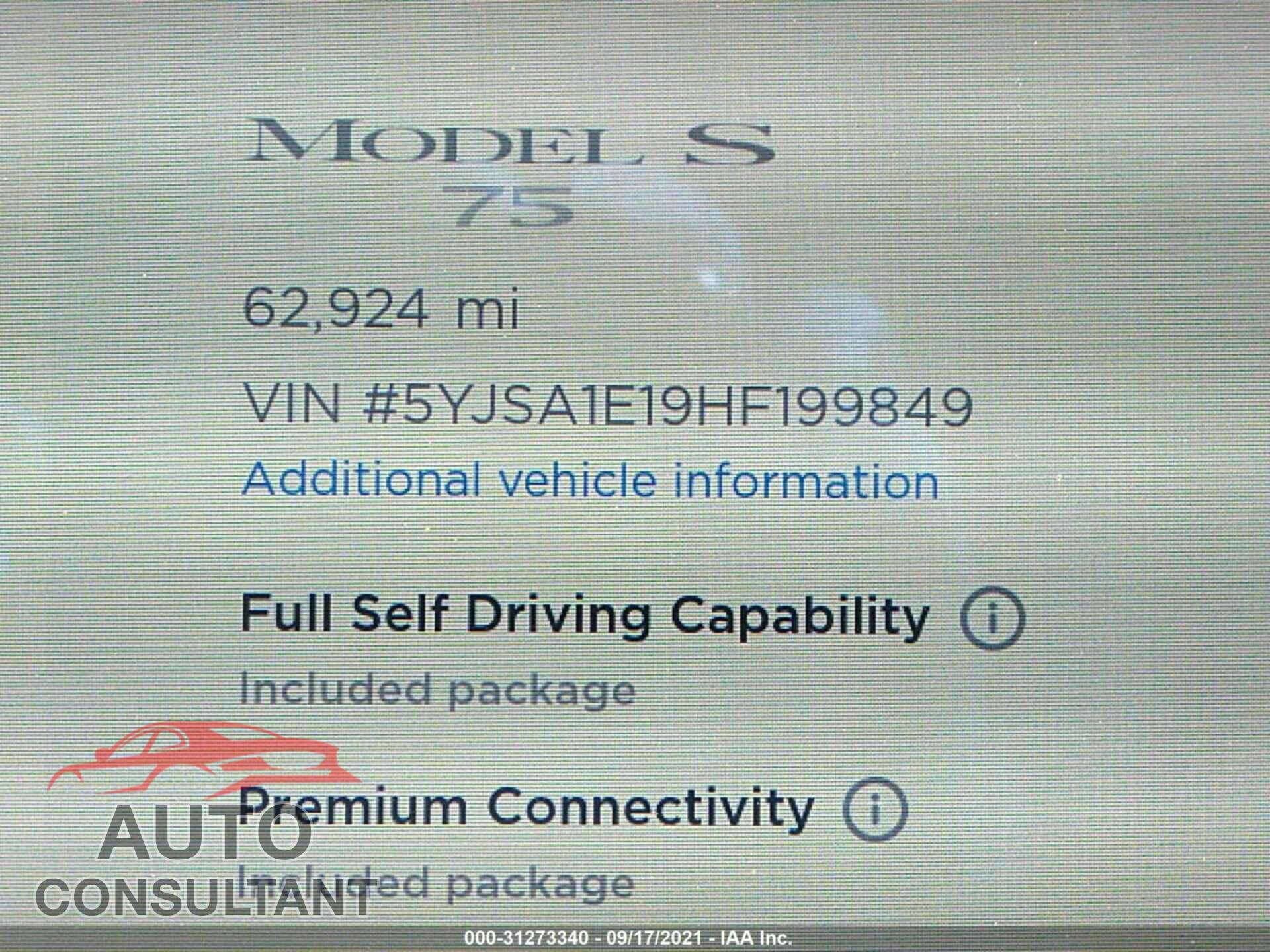 TESLA MODEL S 2017 - 5YJSA1E19HF199849