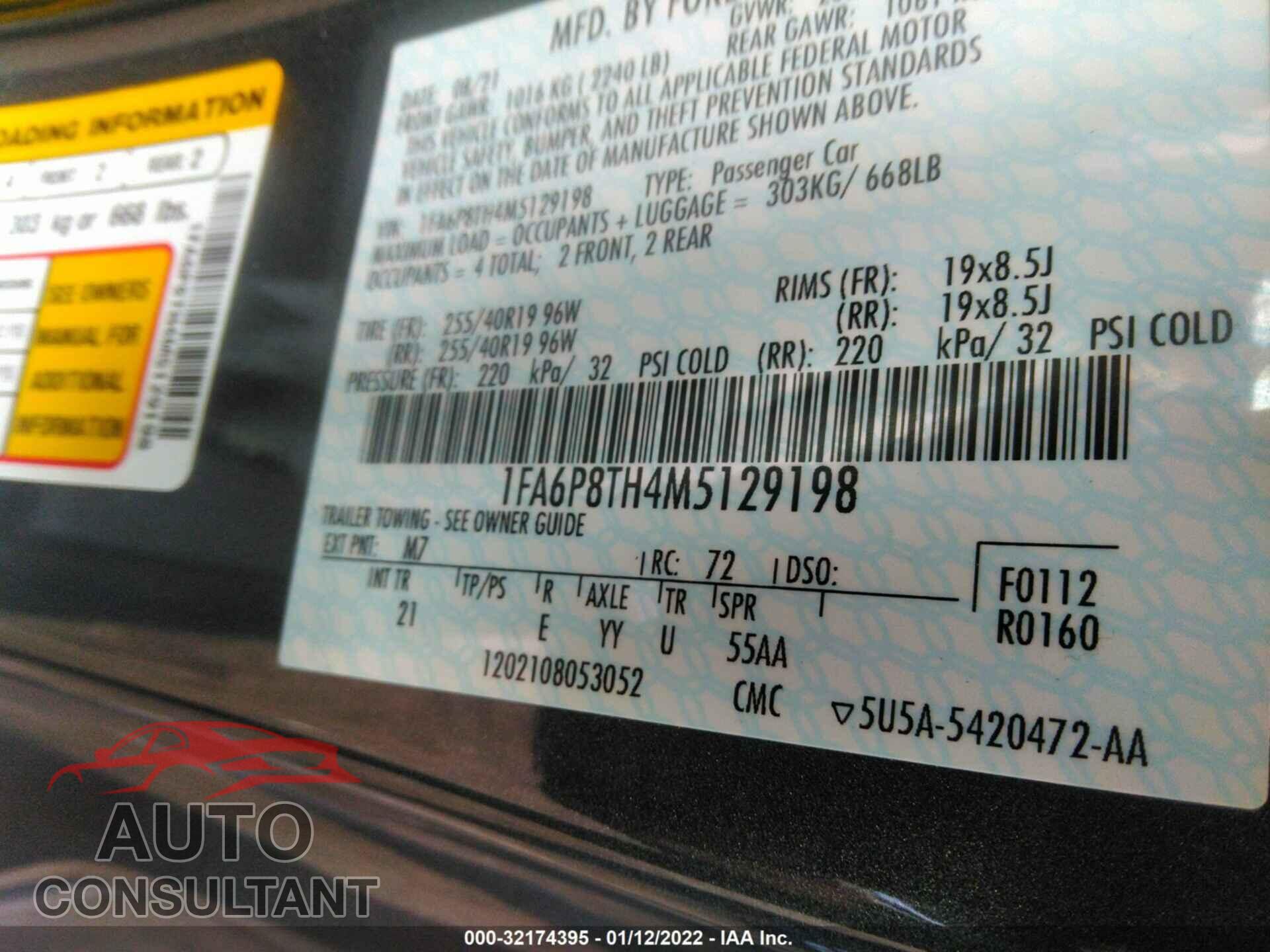 FORD MUSTANG 2021 - 1FA6P8TH4M5129198