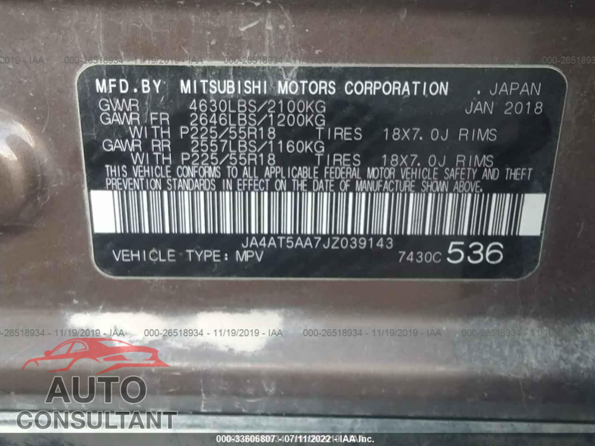 MITSUBISHI ECLIPSE CROSS 2018 - JA4AT5AA7JZ039143