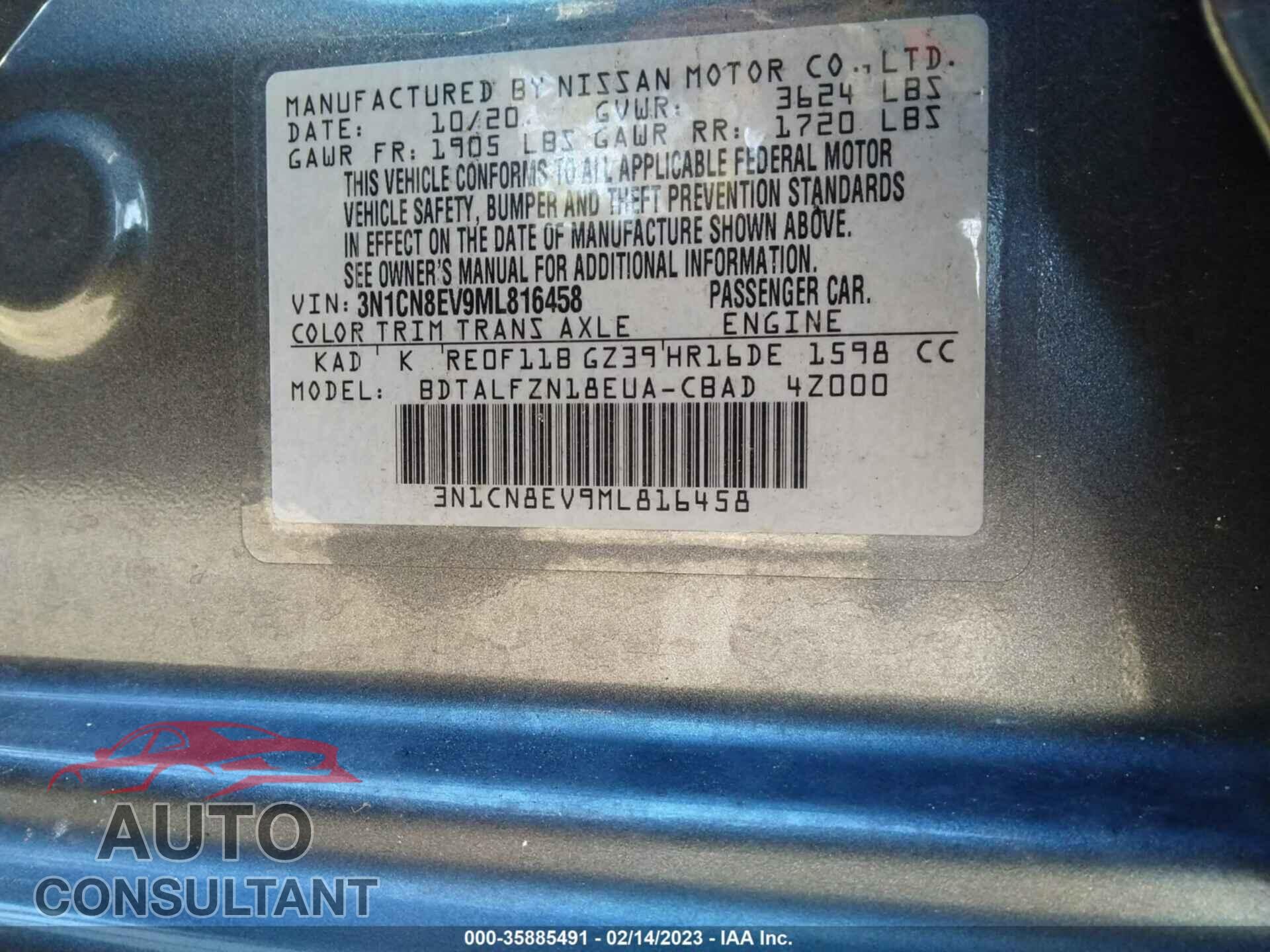 NISSAN VERSA 2021 - 3N1CN8EV9ML816458