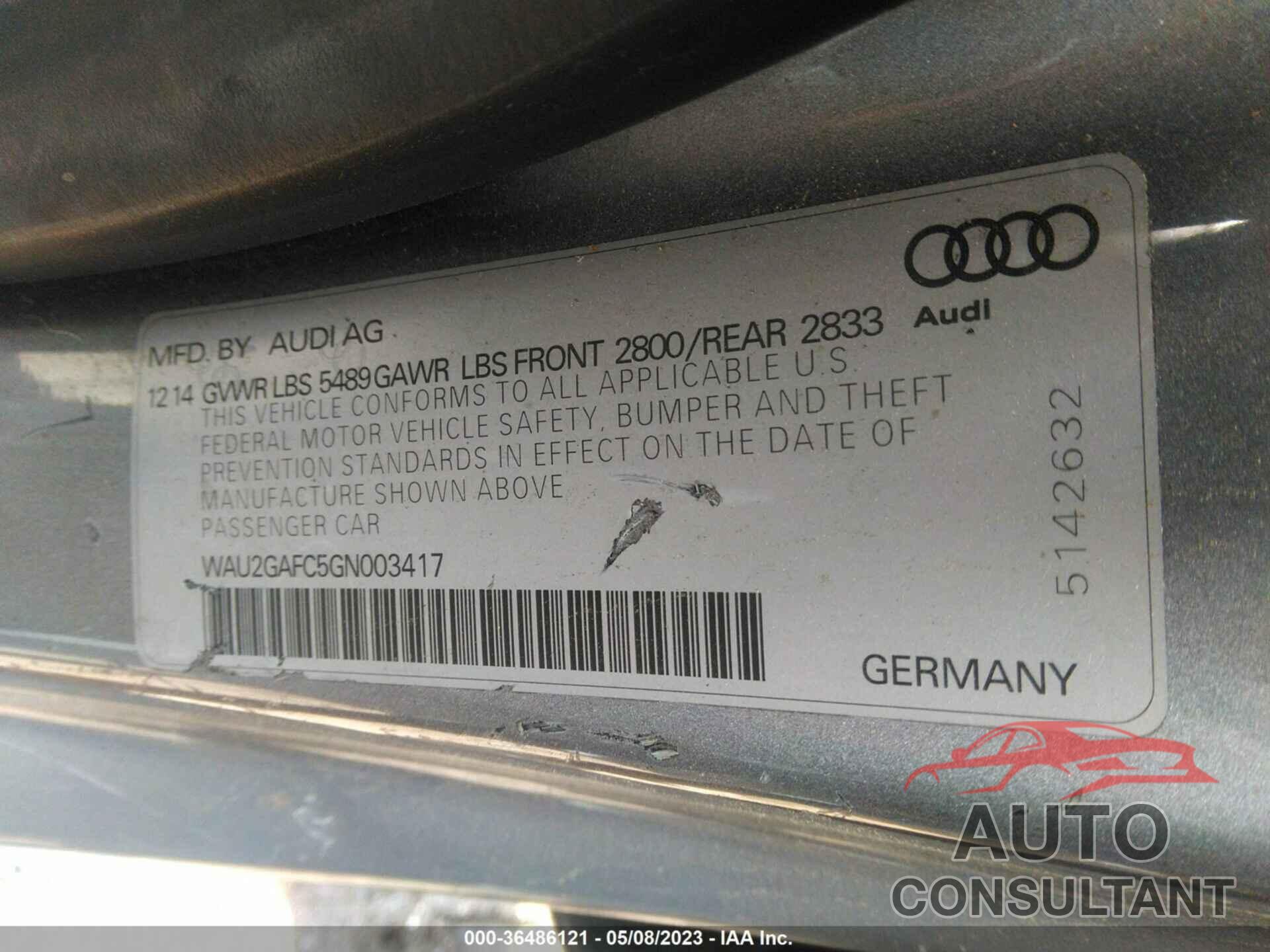 AUDI A7 2016 - WAU2GAFC5GN003417