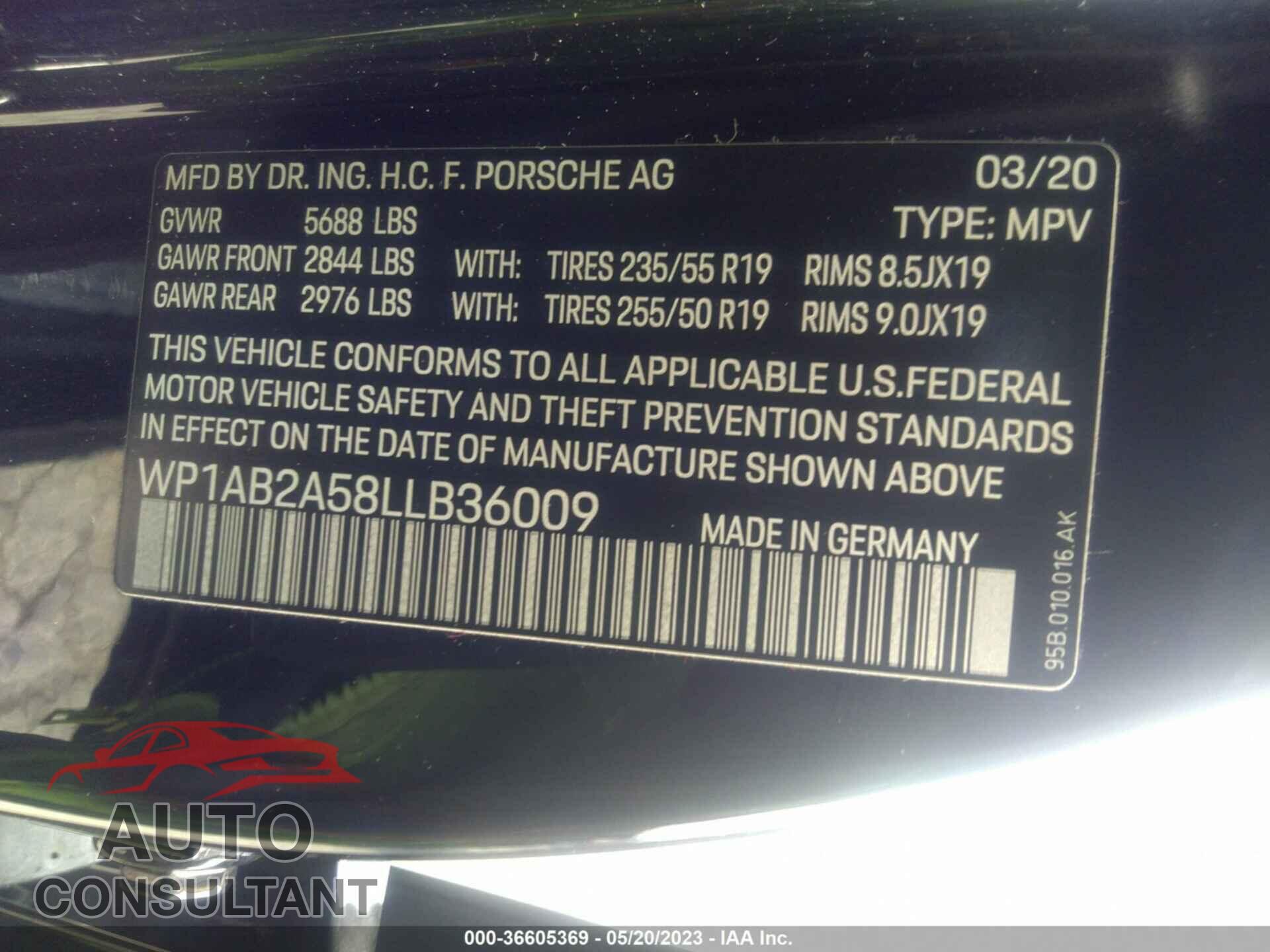 PORSCHE MACAN 2020 - WP1AB2A58LLB36009