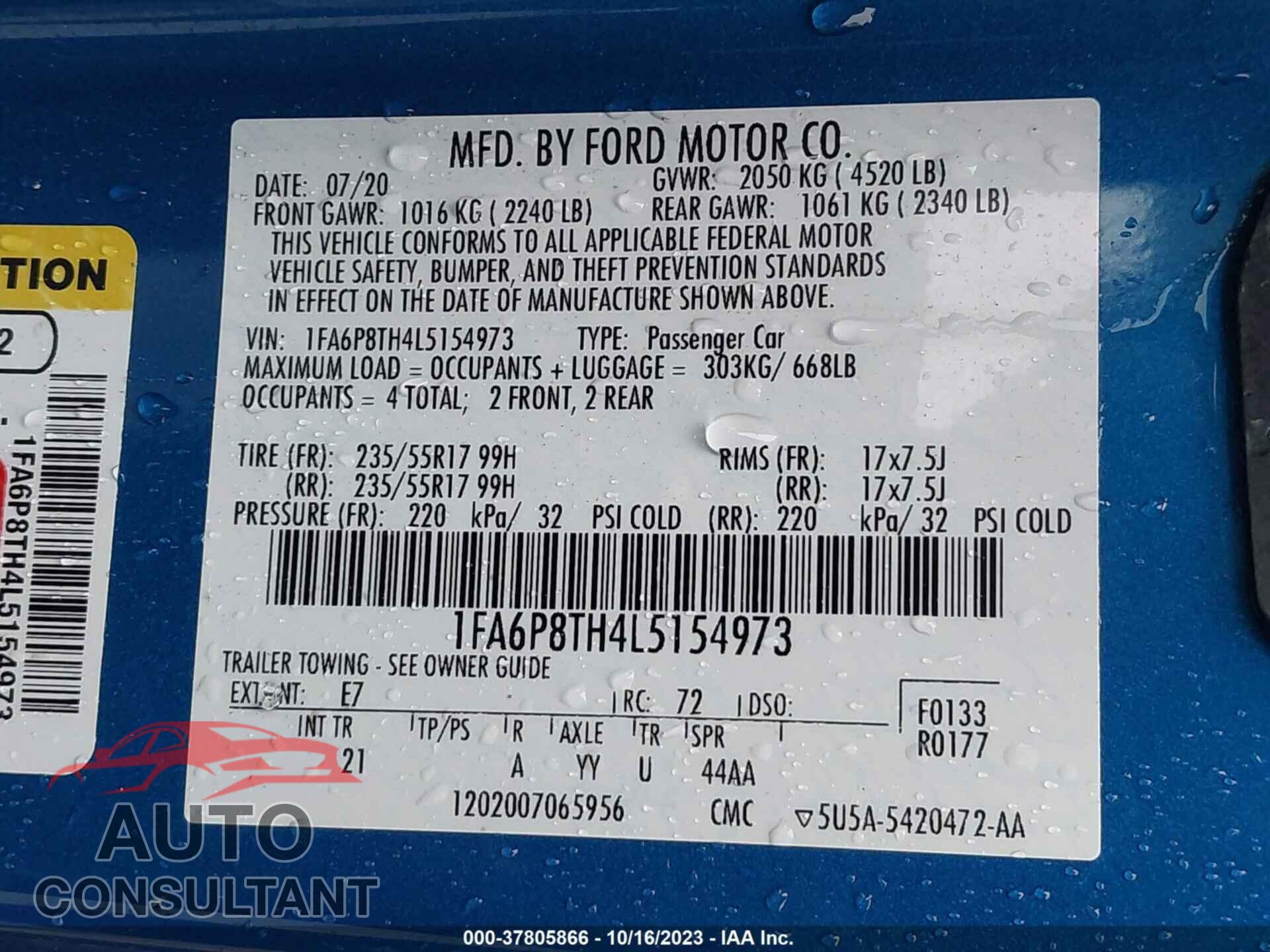 FORD MUSTANG 2020 - 1FA6P8TH4L5154973