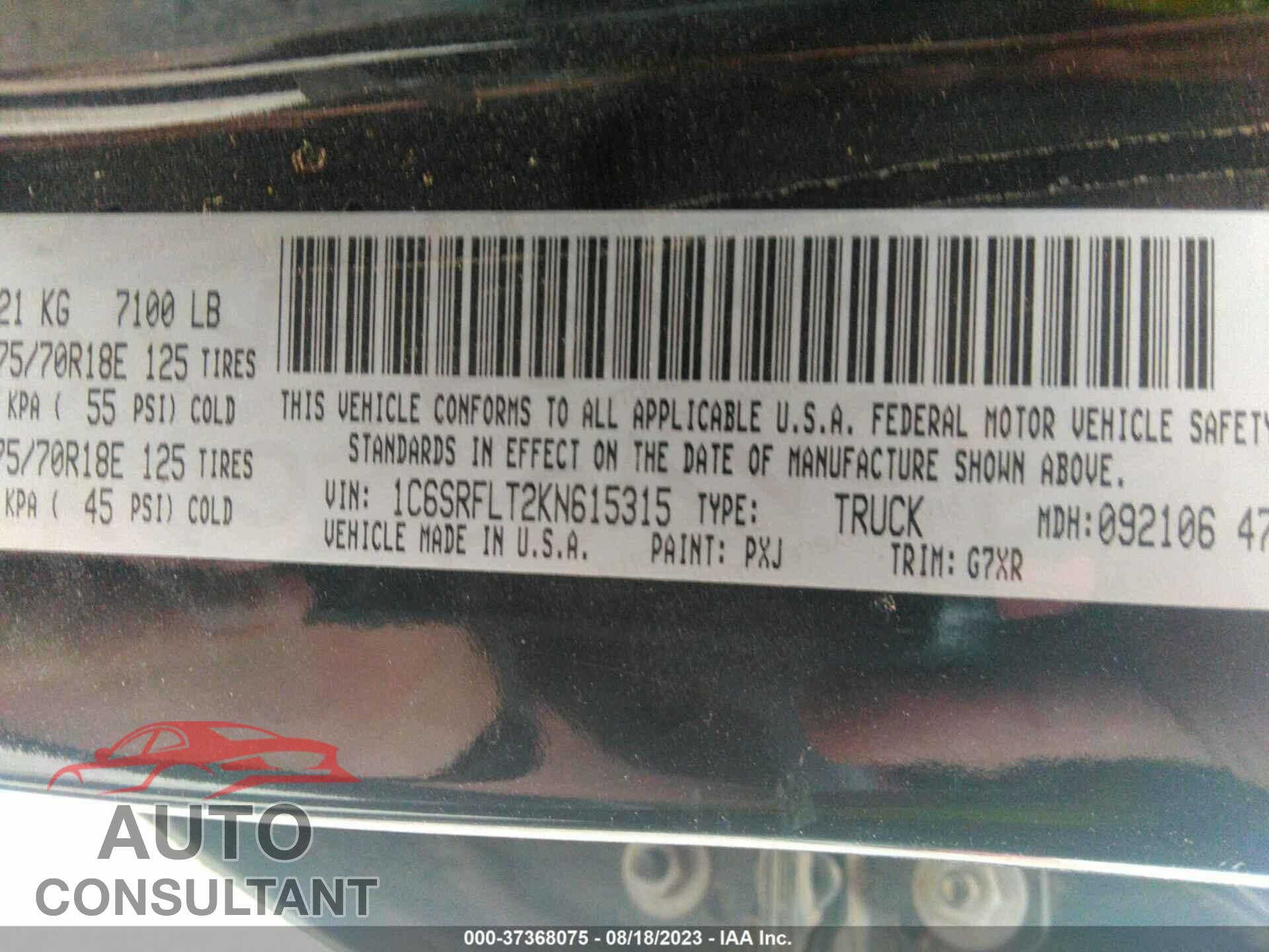 RAM 1500 2019 - 1C6SRFLT2KN615315
