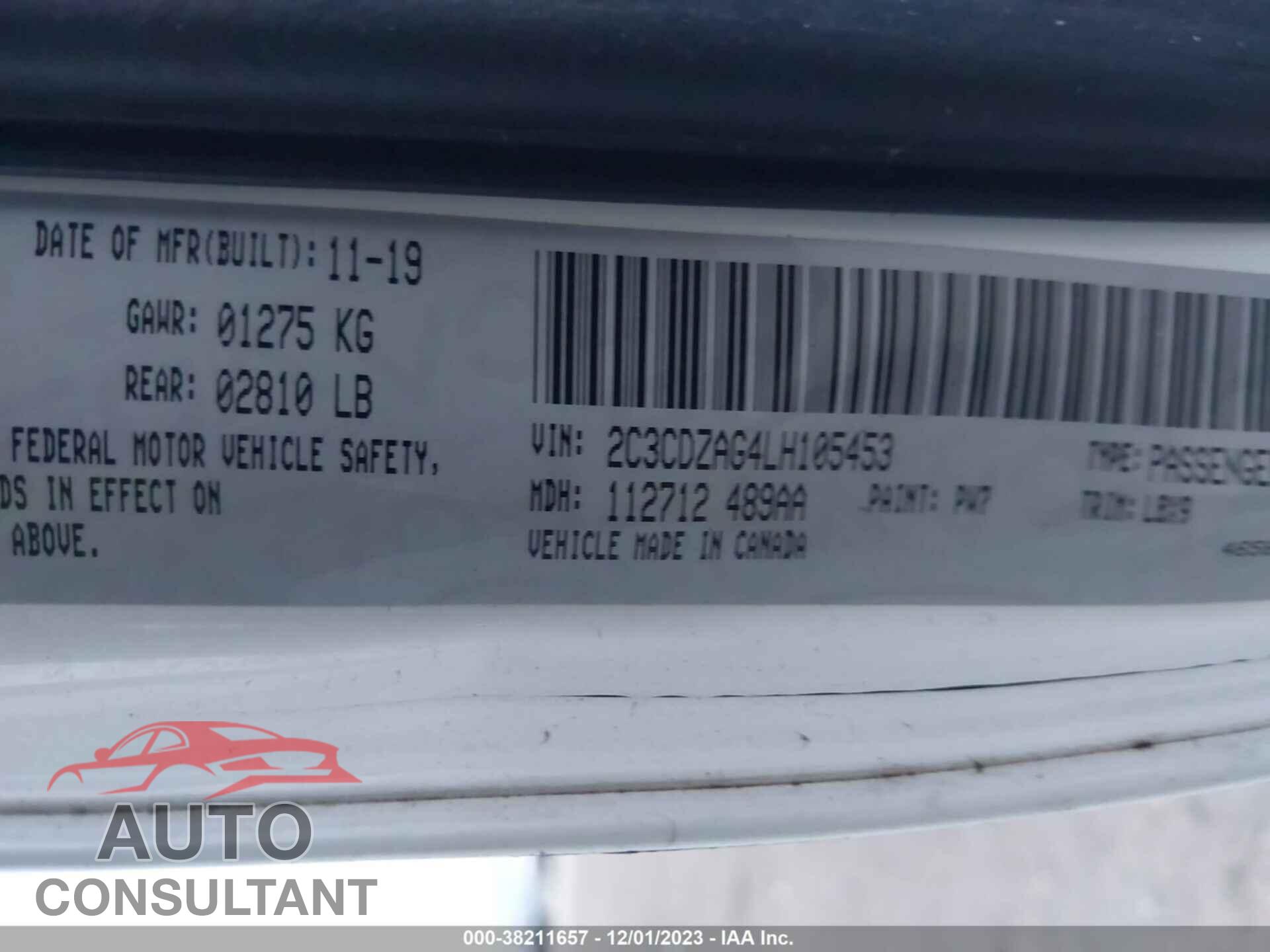 DODGE CHALLENGER 2020 - 2C3CDZAG4LH105453