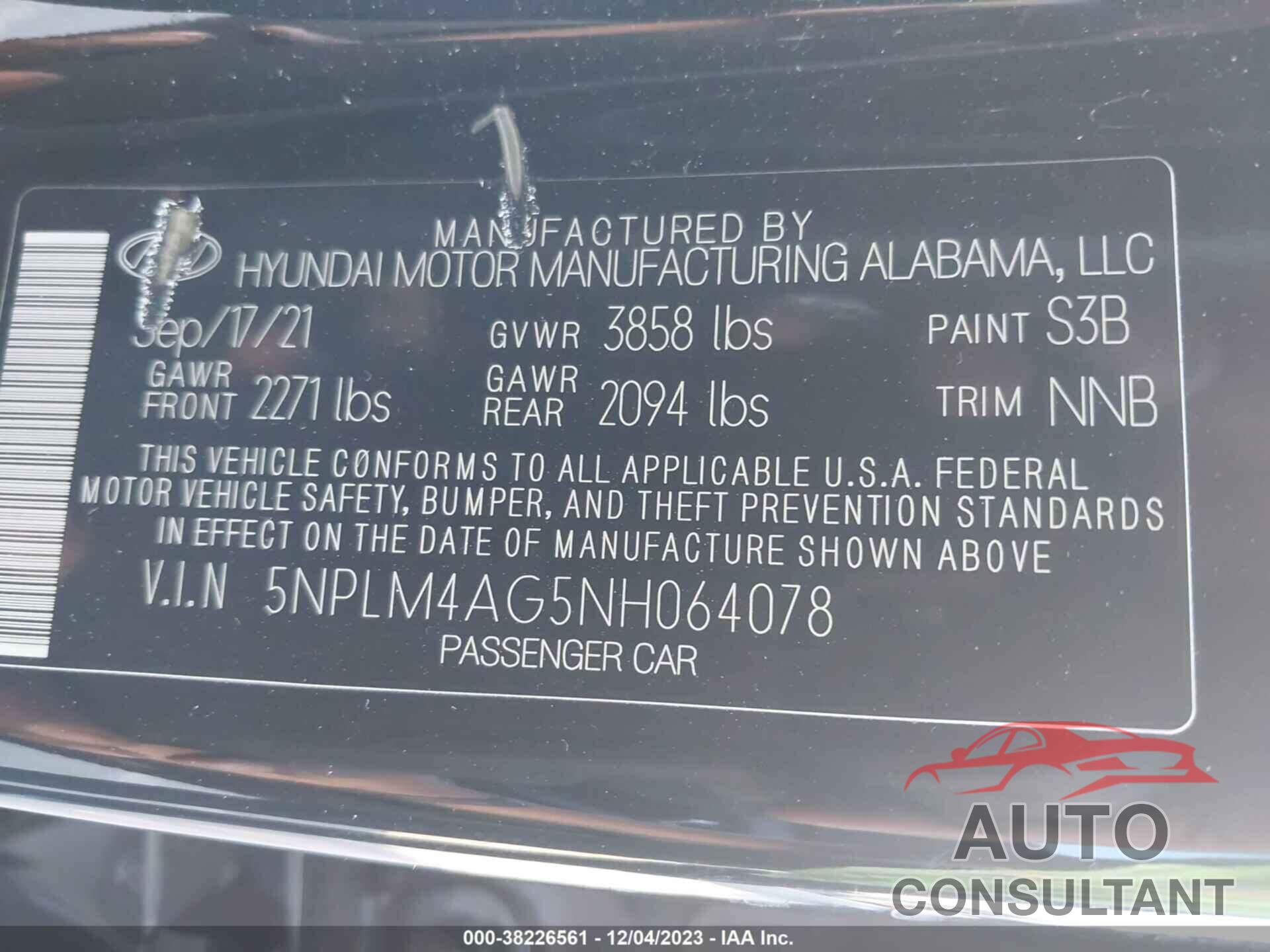 HYUNDAI ELANTRA 2022 - 5NPLM4AG5NH064078