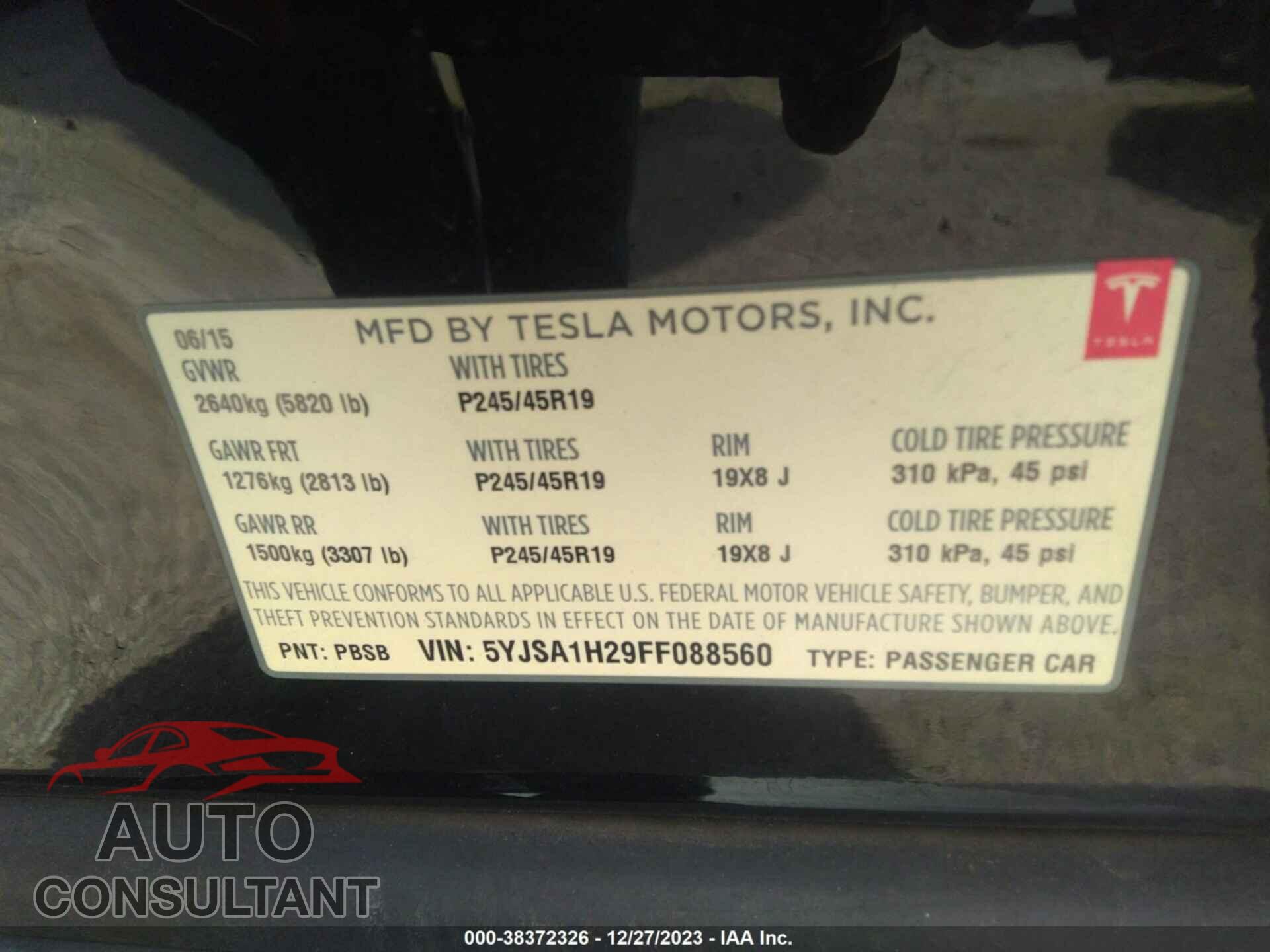TESLA MODEL S 2015 - 5YJSA1H29FF088560