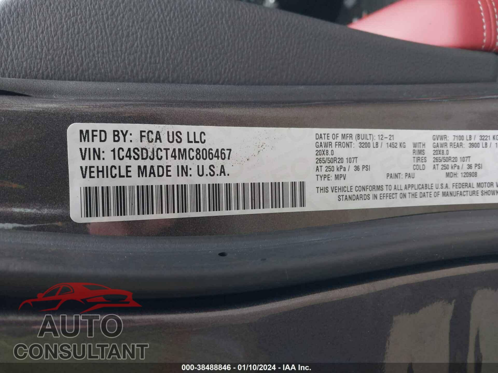 DODGE DURANGO 2021 - 1C4SDJCT4MC806467