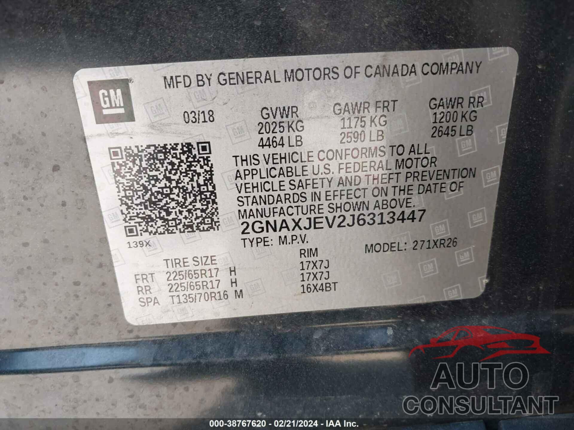 CHEVROLET EQUINOX 2018 - 2GNAXJEV2J6313447