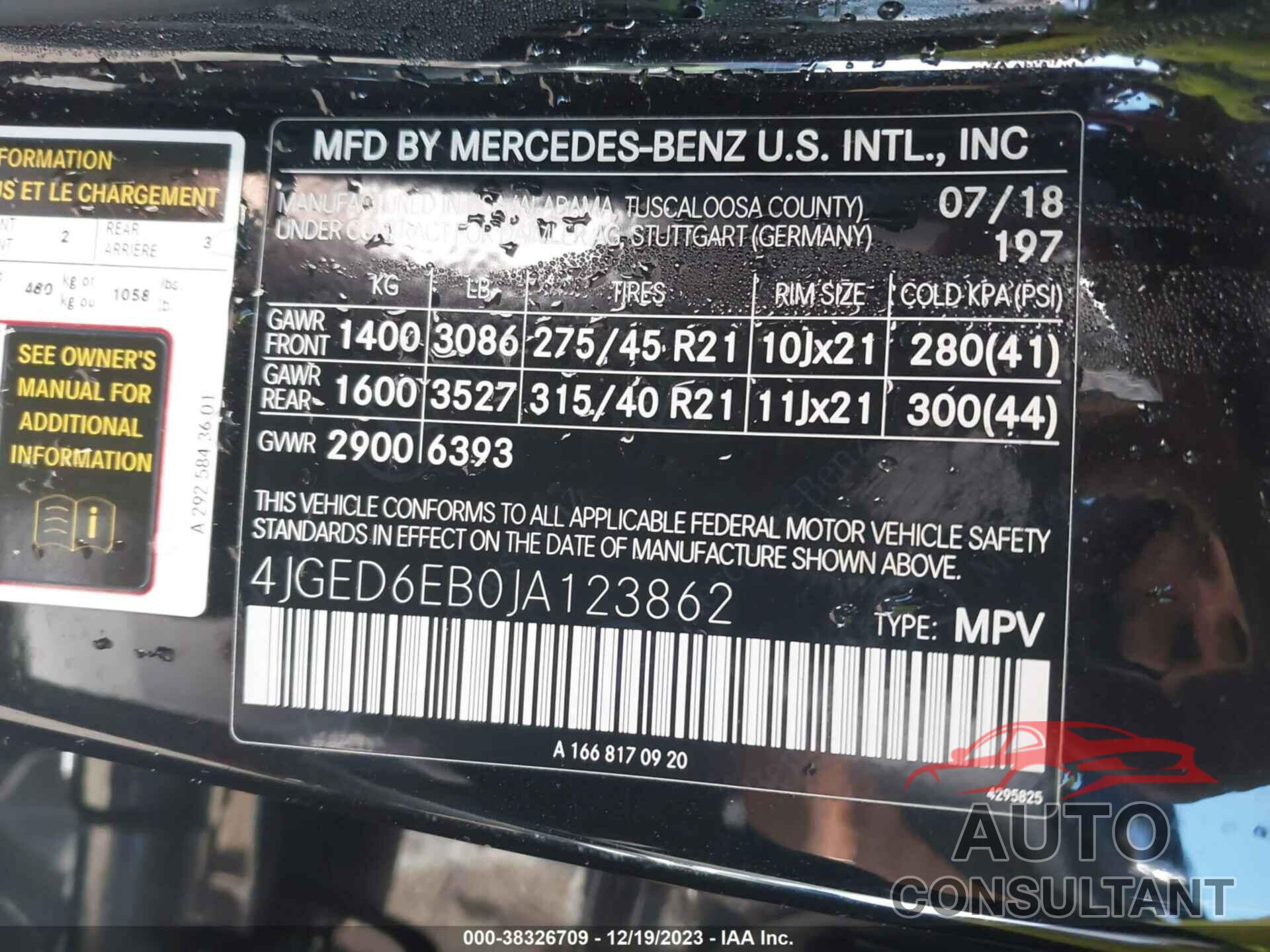MERCEDES-BENZ AMG GLE 43 COUPE 2018 - 4JGED6EB0JA123862