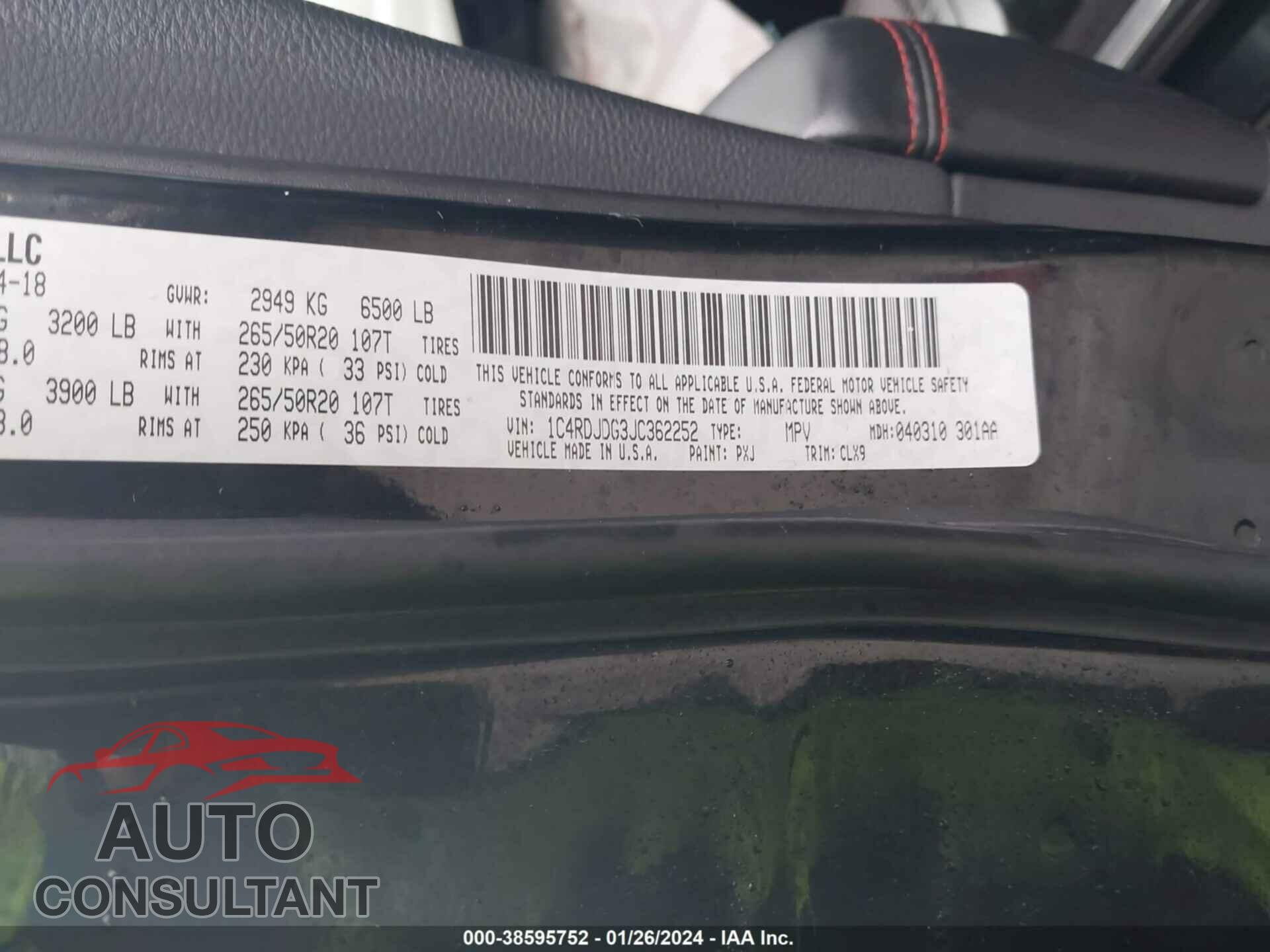 DODGE DURANGO 2018 - 1C4RDJDG3JC362252