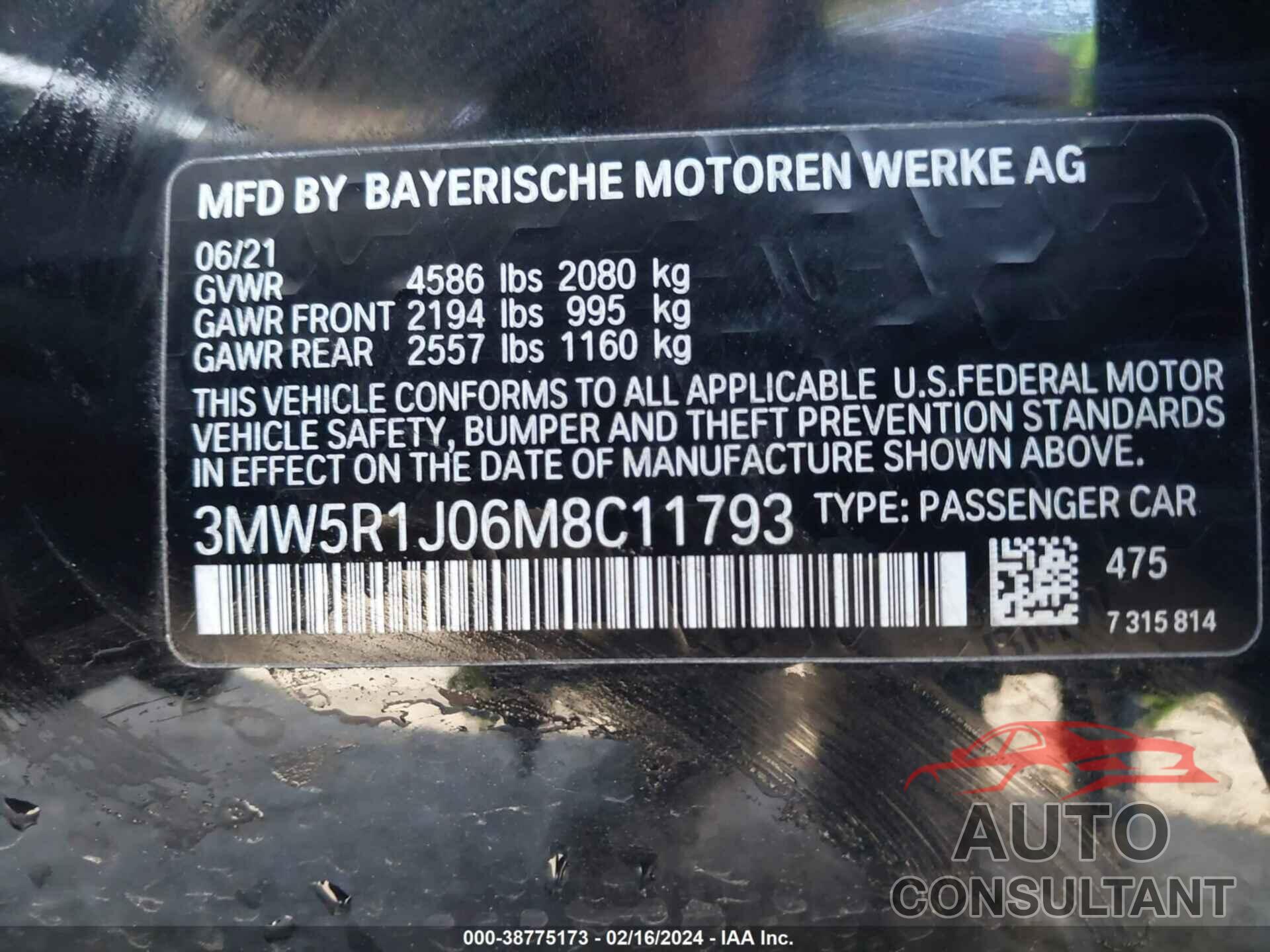 BMW 330I 2021 - 3MW5R1J06M8C11793