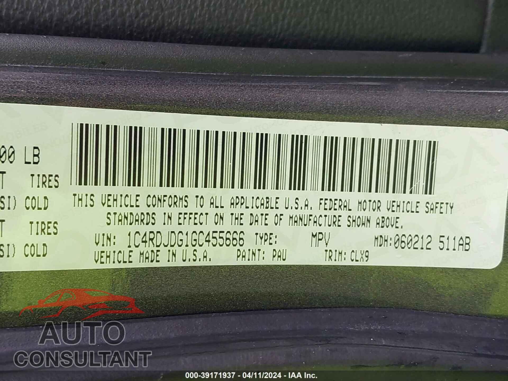 DODGE DURANGO 2016 - 1C4RDJDG1GC455666