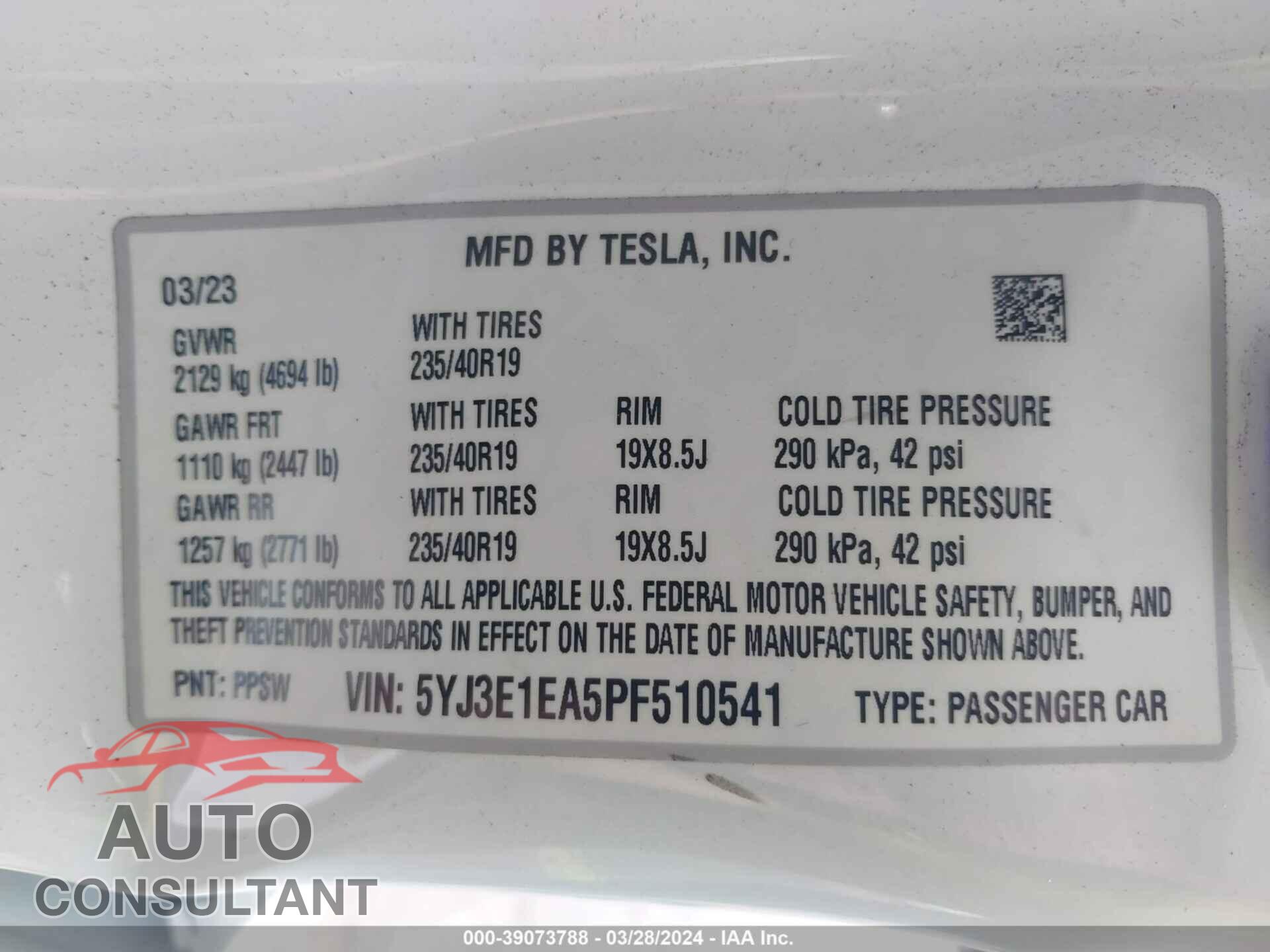 TESLA MODEL 3 2023 - 5YJ3E1EA5PF510541