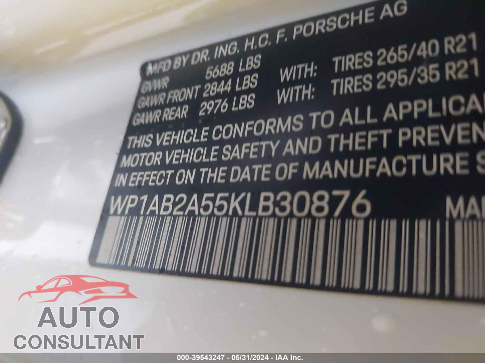 PORSCHE MACAN 2019 - WP1AB2A55KLB30876