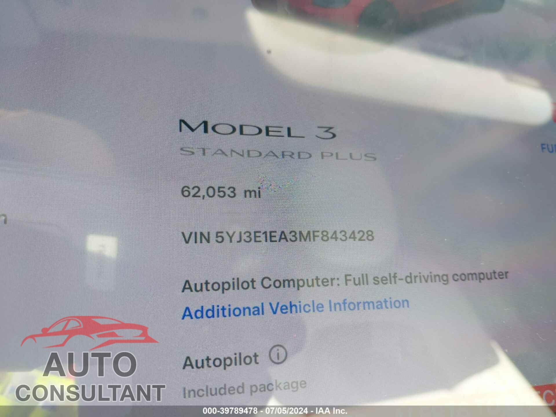 TESLA MODEL 3 2021 - 5YJ3E1EA3MF843428