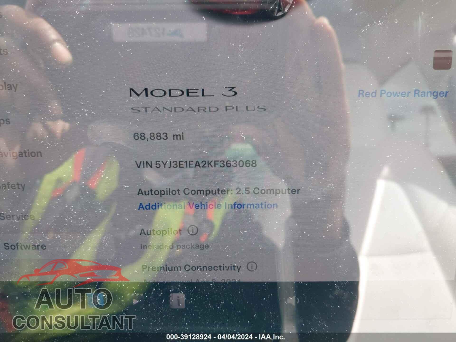 TESLA MODEL 3 2019 - 5YJ3E1EA2KF363068