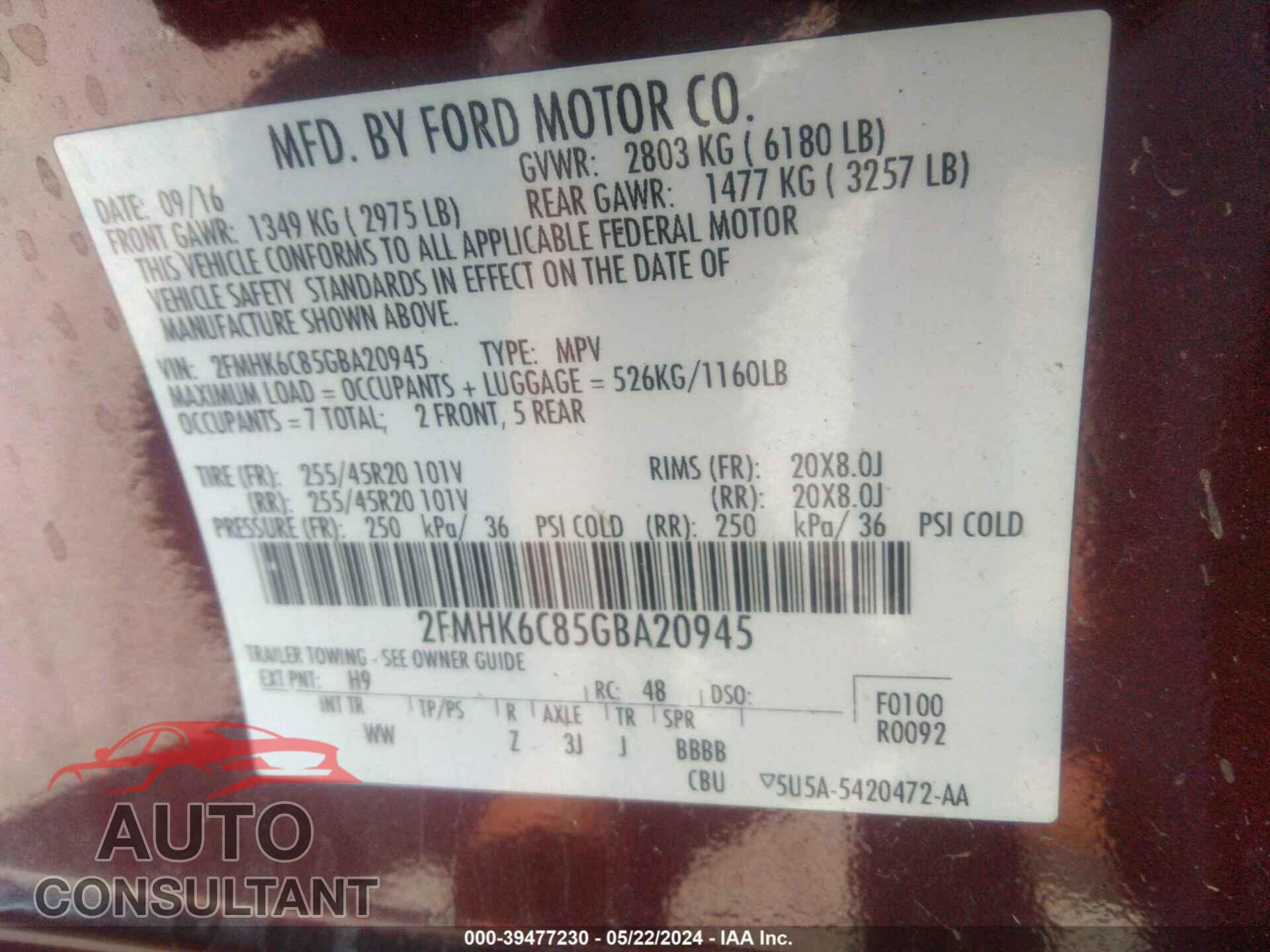 FORD FLEX 2016 - 2FMHK6C85GBA20945