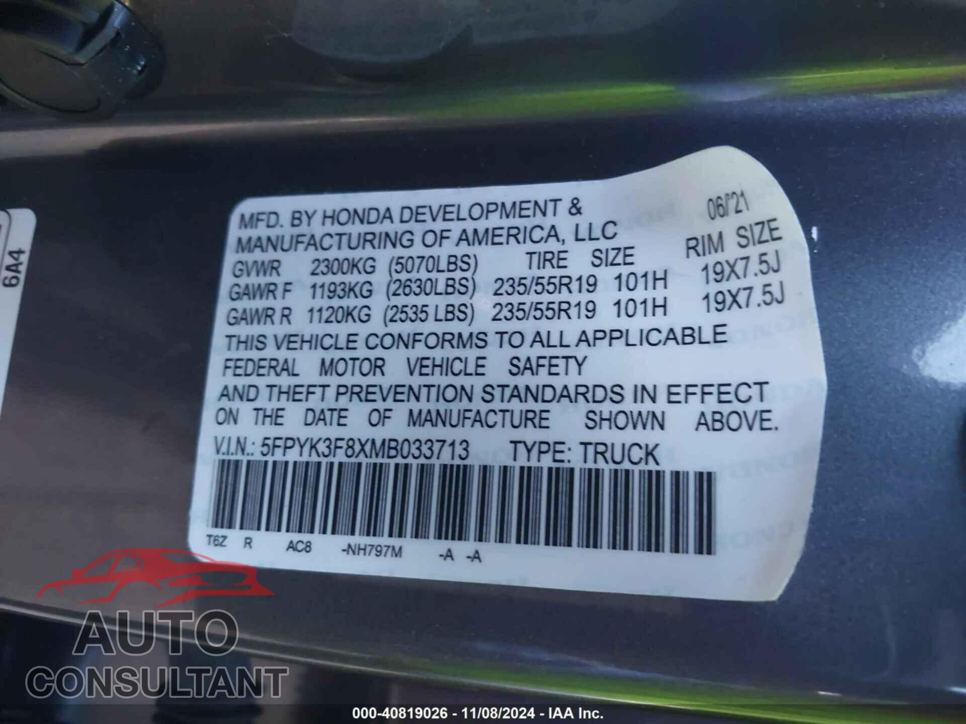 HONDA RIDGELINE 2024 - 5FPYK3F54RB016029