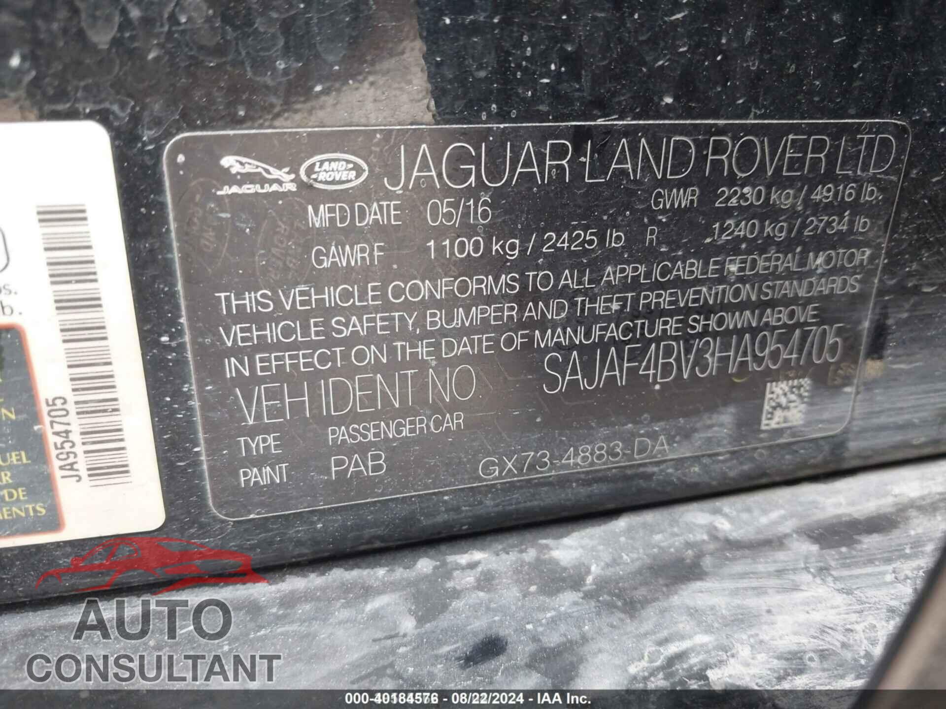 JAGUAR XE 2017 - SAJAF4BV3HA954705