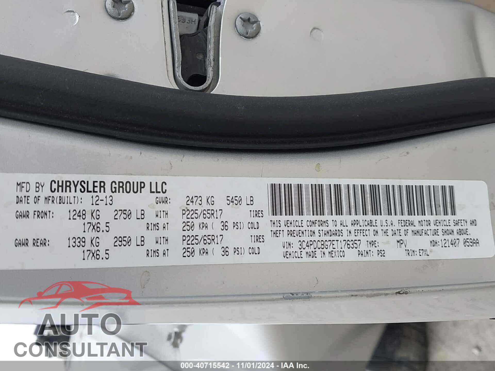 DODGE JOURNEY 2014 - 3C4PDCBG7ET176357