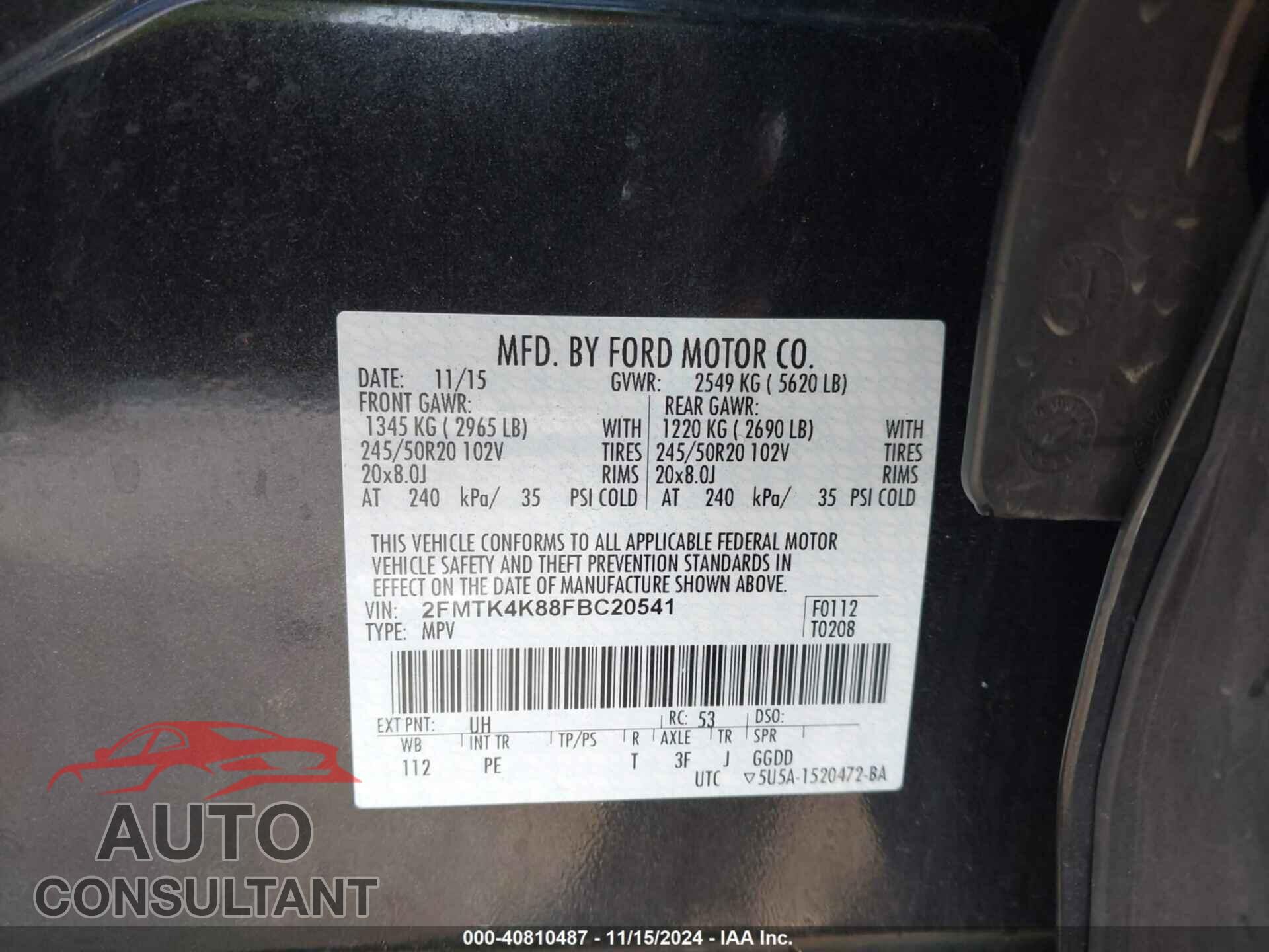FORD EDGE 2015 - 2FMTK4K88FBC20541