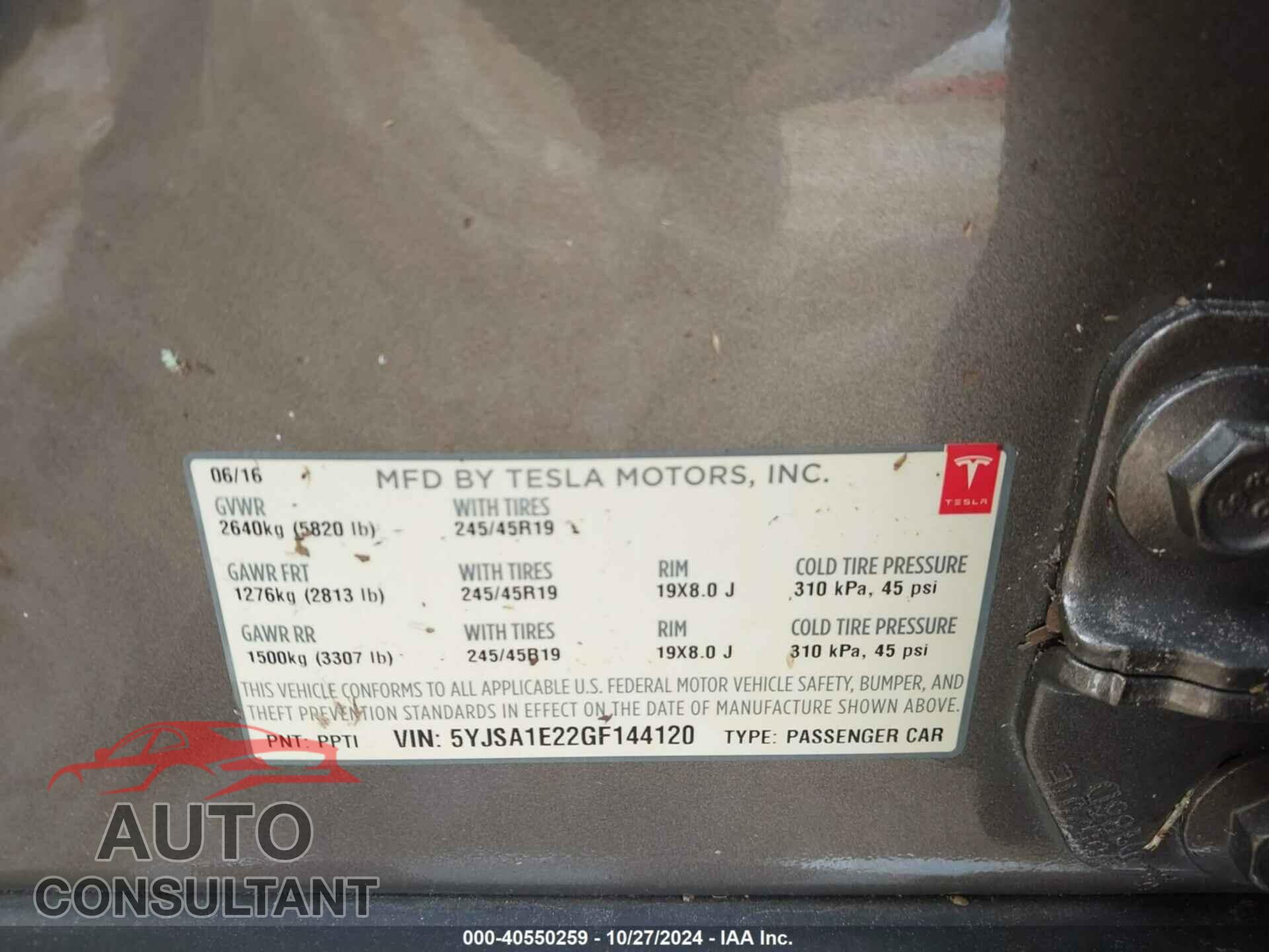 TESLA MODEL S 2016 - 5YJSA1E22GF144120