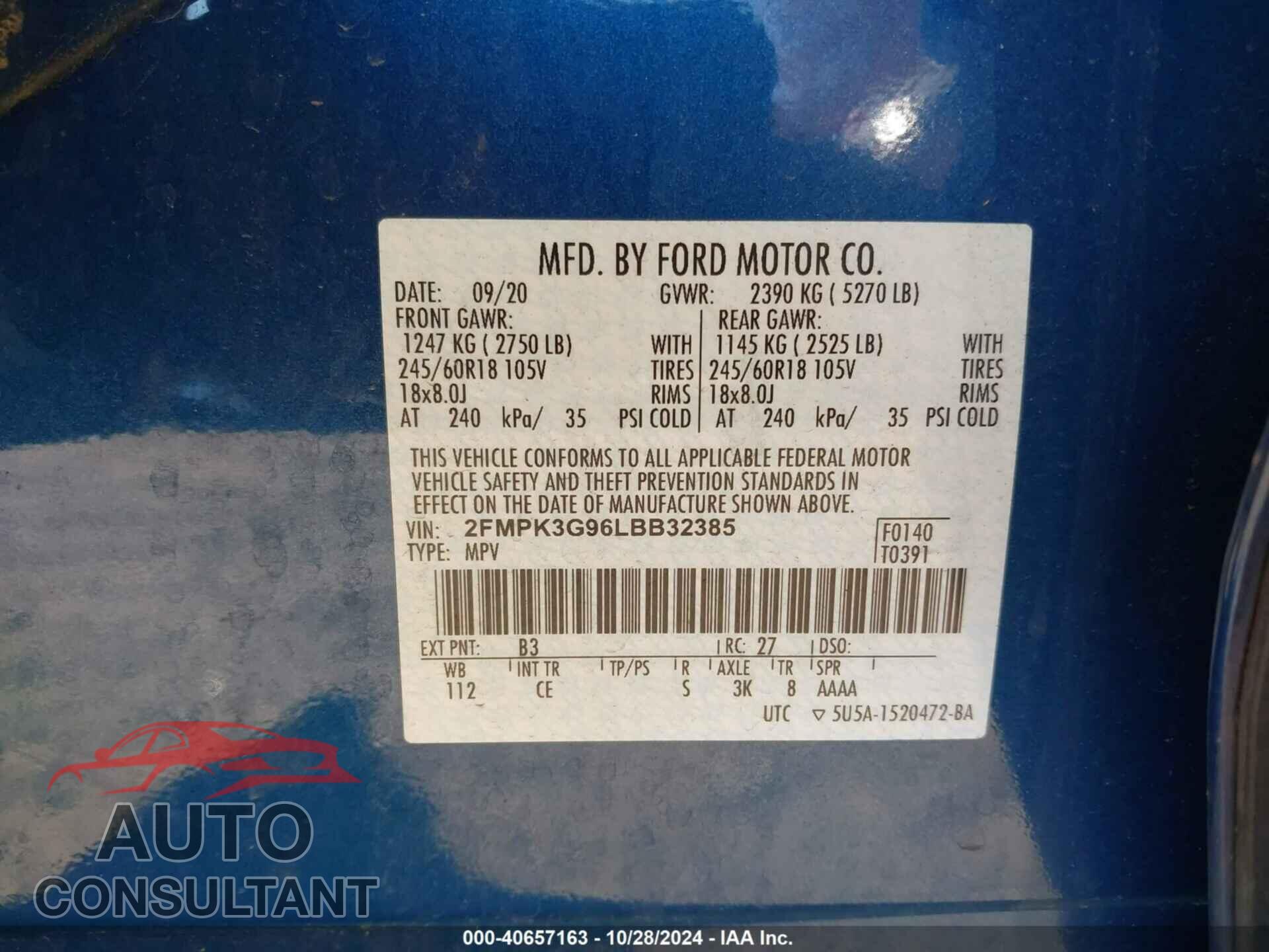 FORD EDGE 2020 - 2FMPK3G96LBB32385