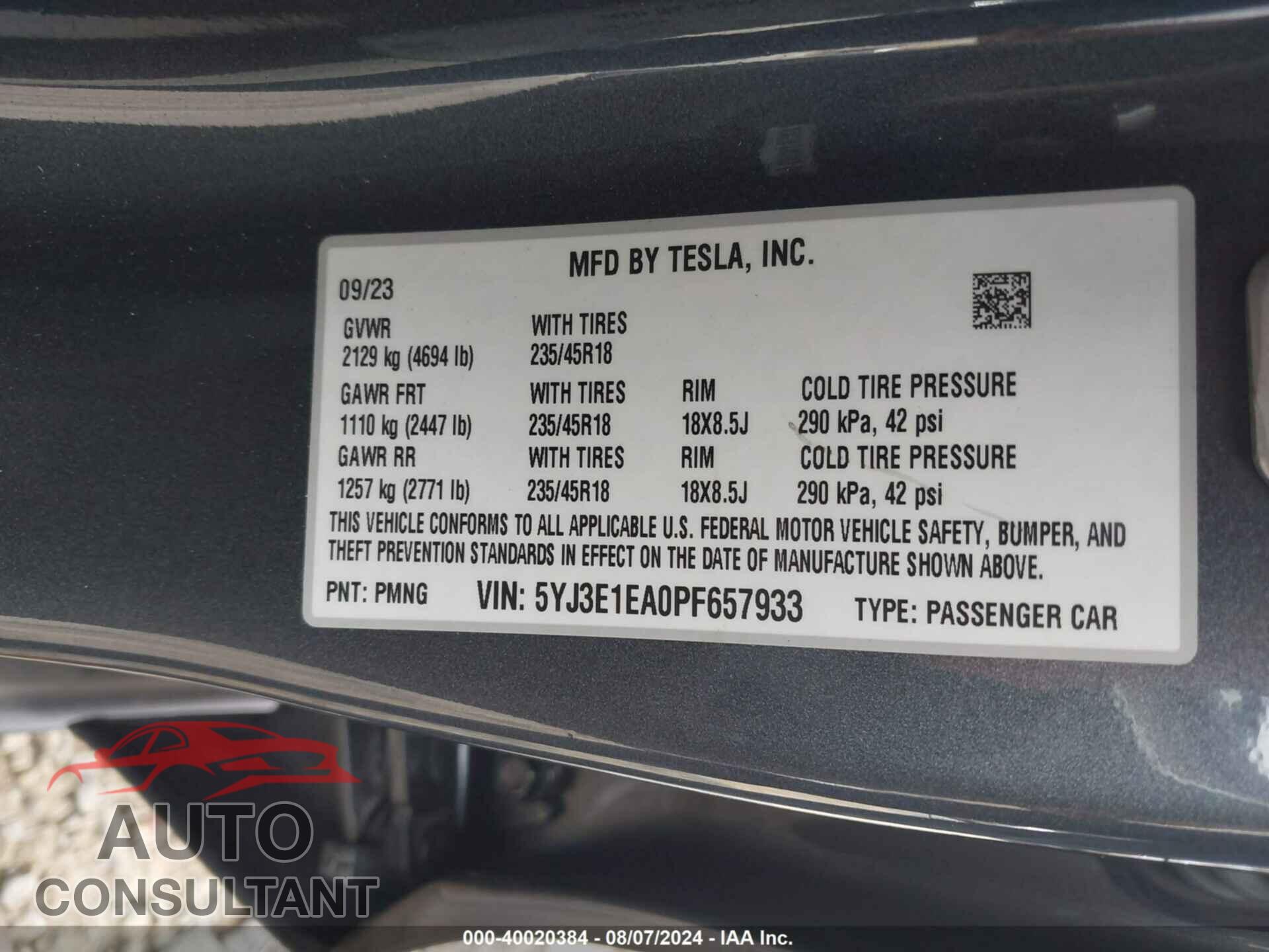 TESLA MODEL 3 2023 - 5YJ3E1EA0PF657933