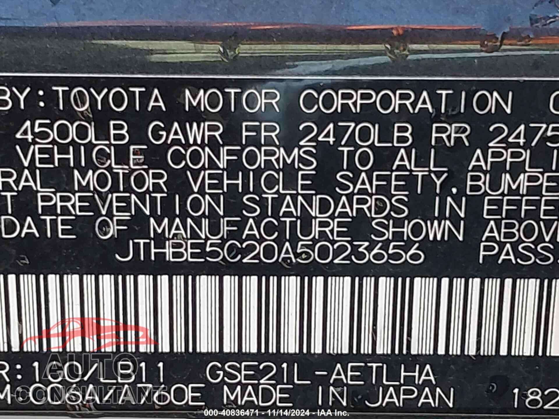 LEXUS IS 350 2010 - JTHBE5C20A5023656