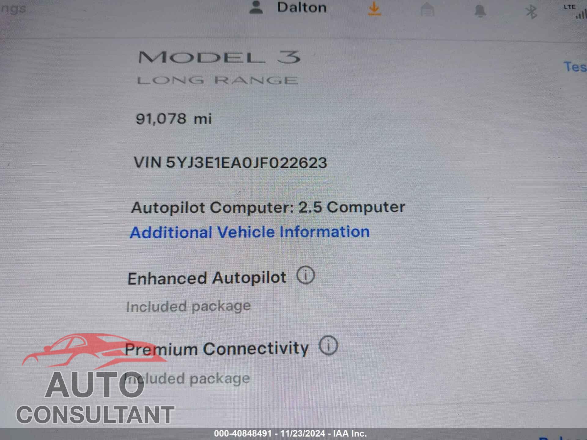 TESLA MODEL 3 2018 - 5YJ3E1EA0JF022623