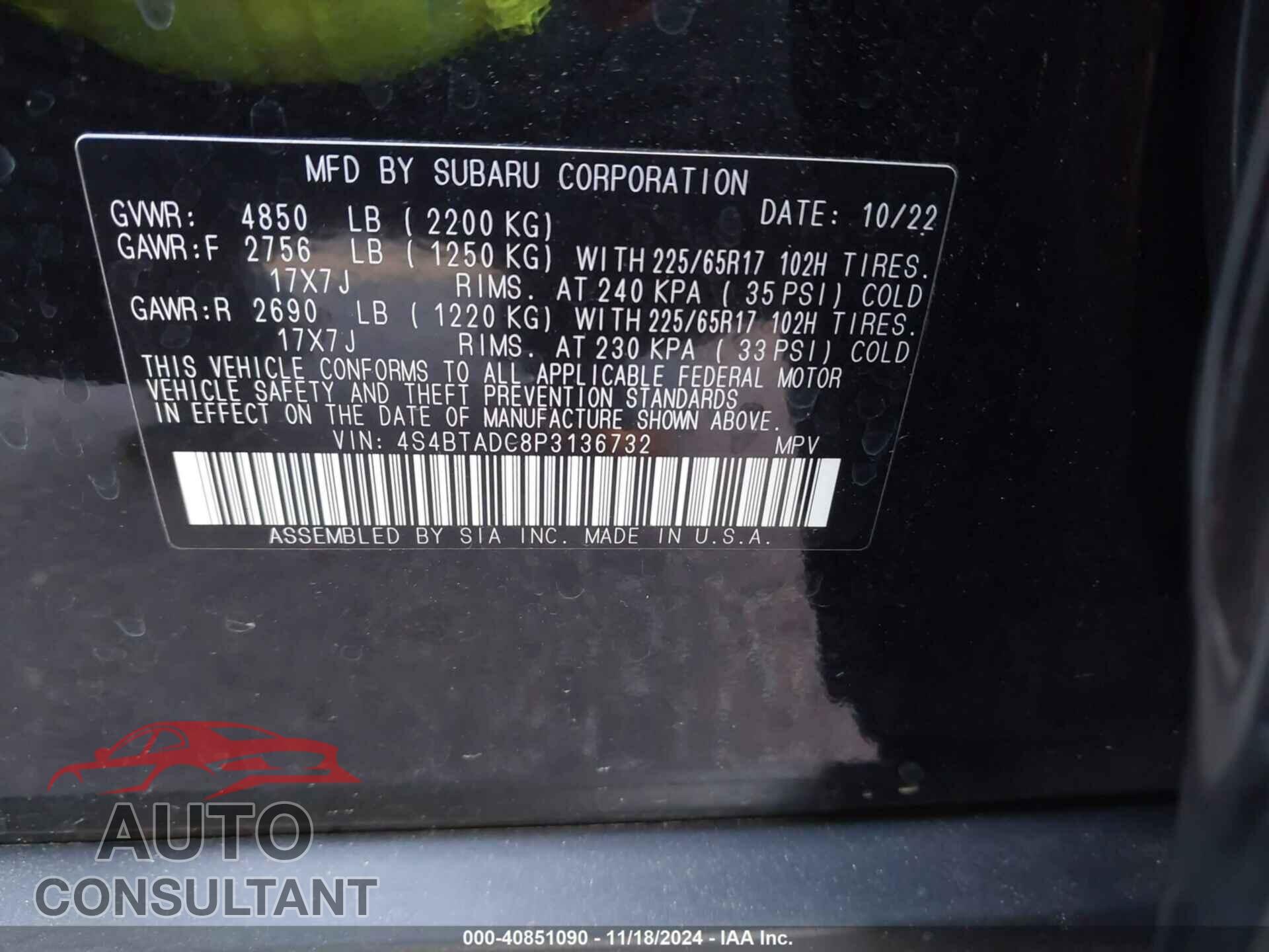SUBARU OUTBACK 2023 - 4S4BTADC8P3136732