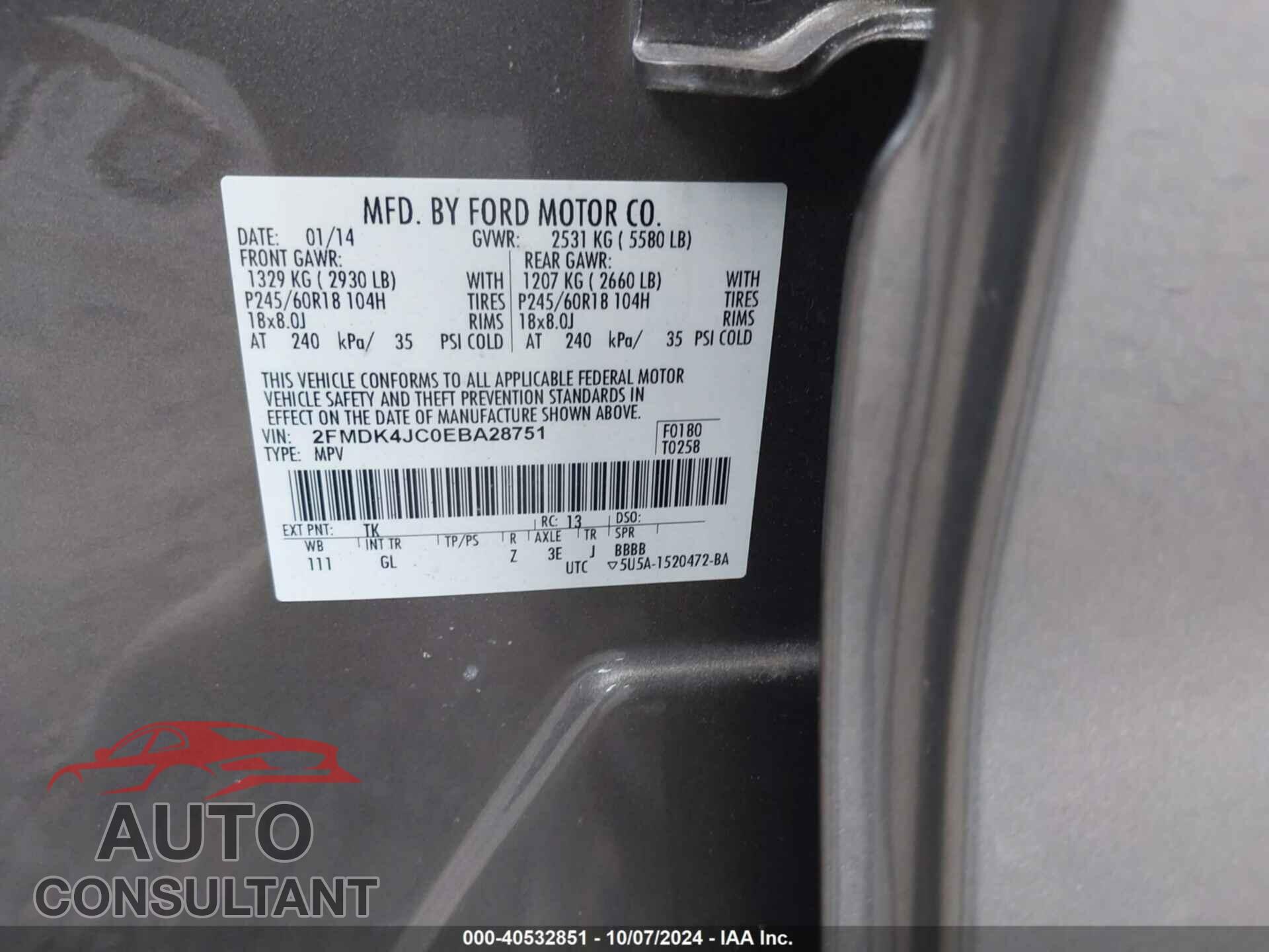 FORD EDGE 2014 - 2FMDK4JC0EBA28751
