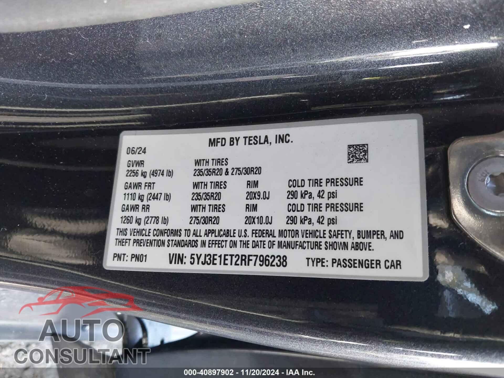 TESLA MODEL 3 2024 - 5YJ3E1ET2RF796238