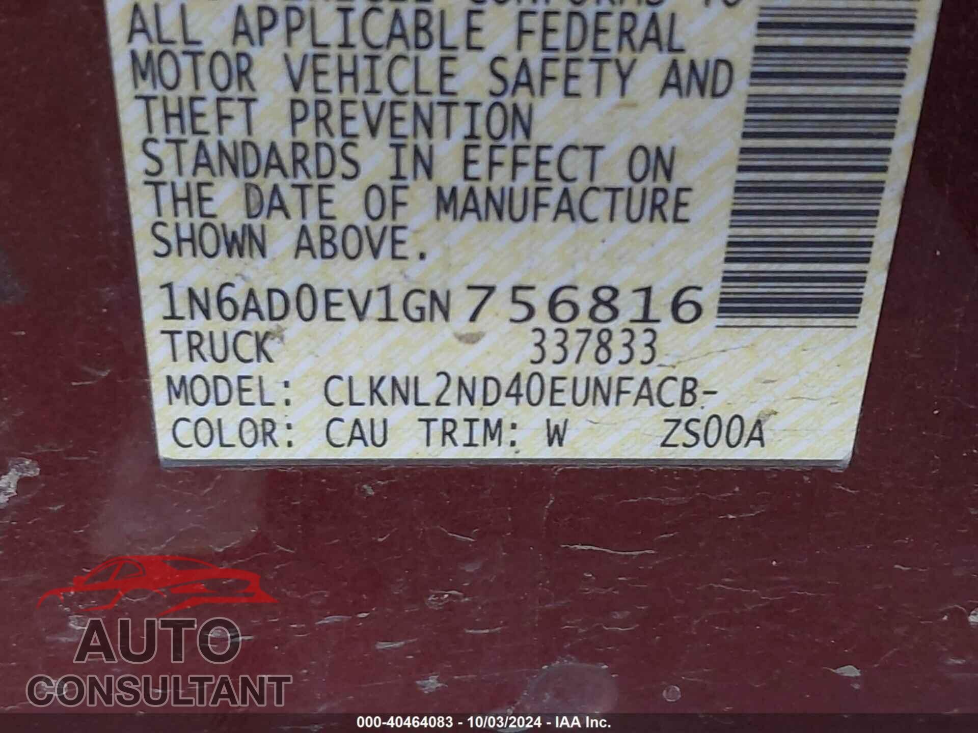 NISSAN FRONTIER 2016 - 1N6AD0EV1GN756816