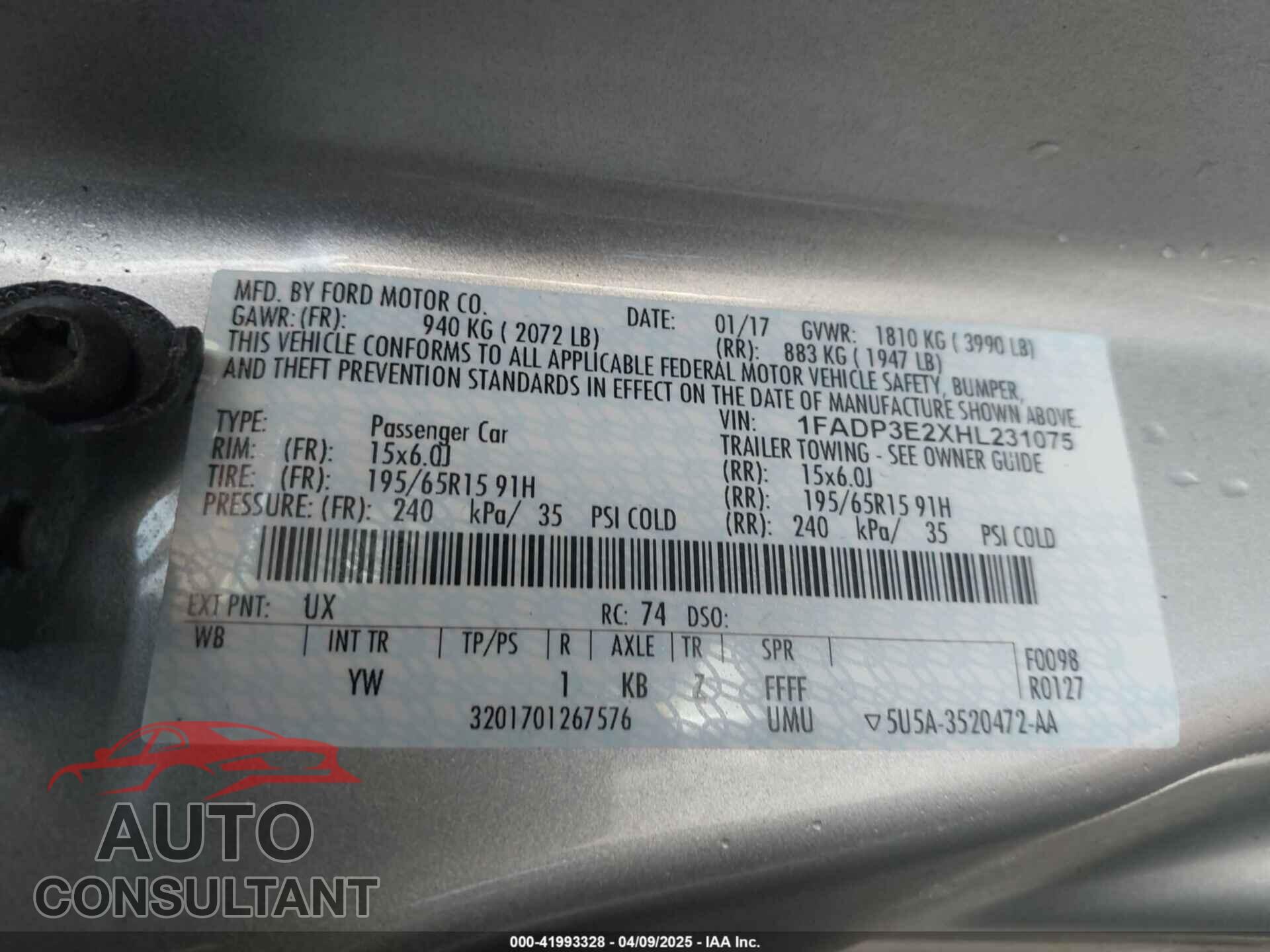 FORD FOCUS 2017 - 1FADP3E2XHL231075