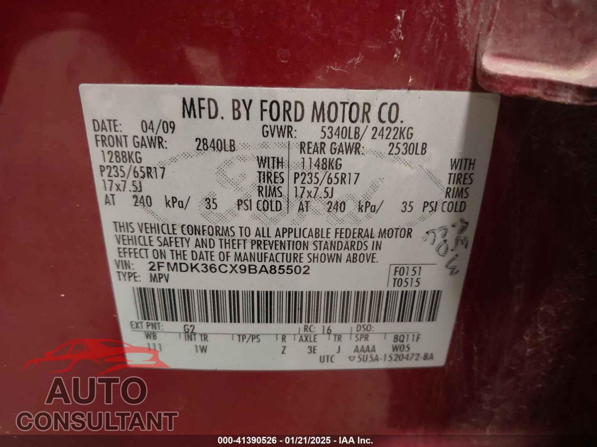 FORD EDGE 2009 - 2FMDK36CX9BA85502