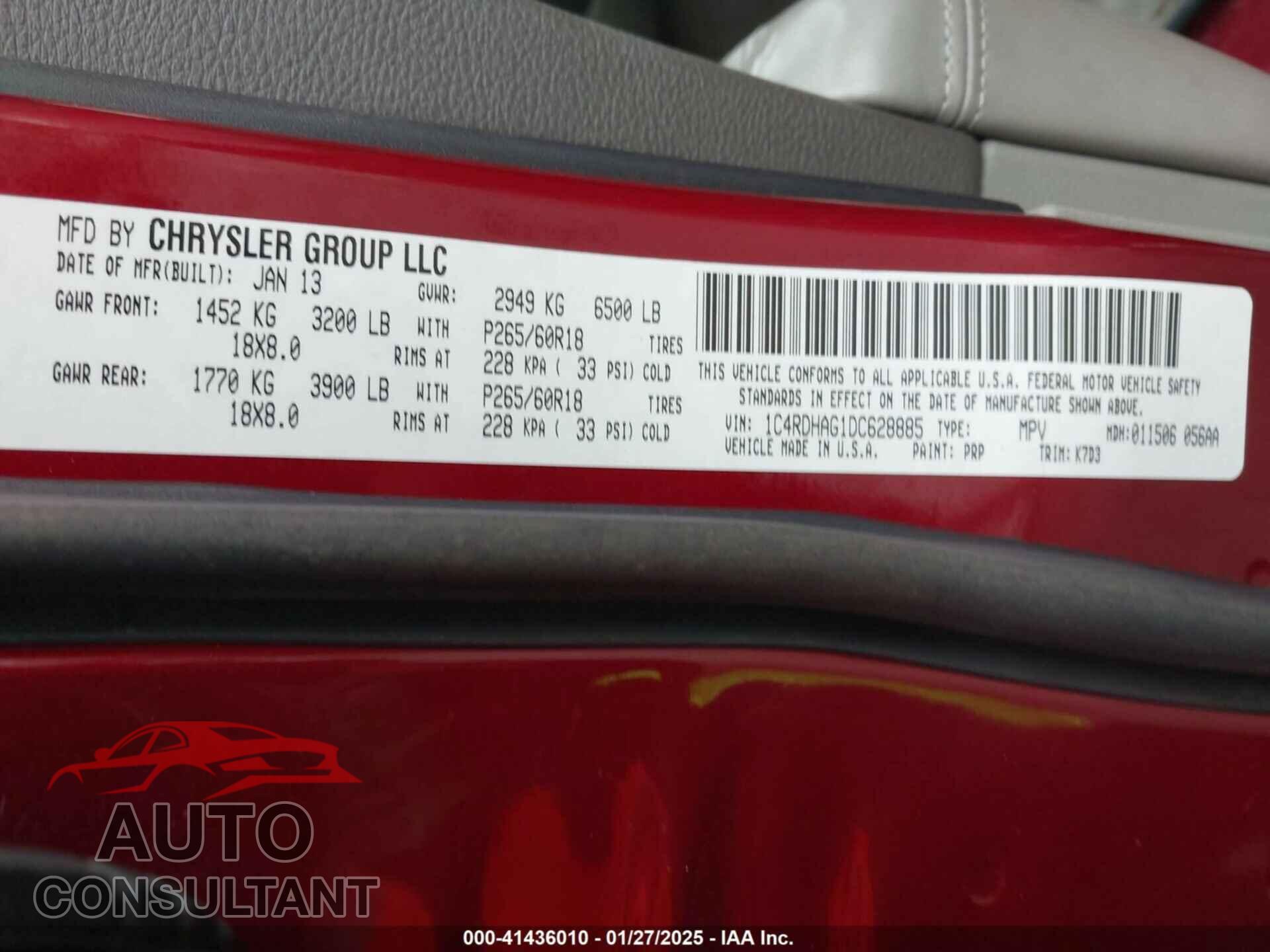 DODGE DURANGO 2013 - 1C4RDHAG1DC628885