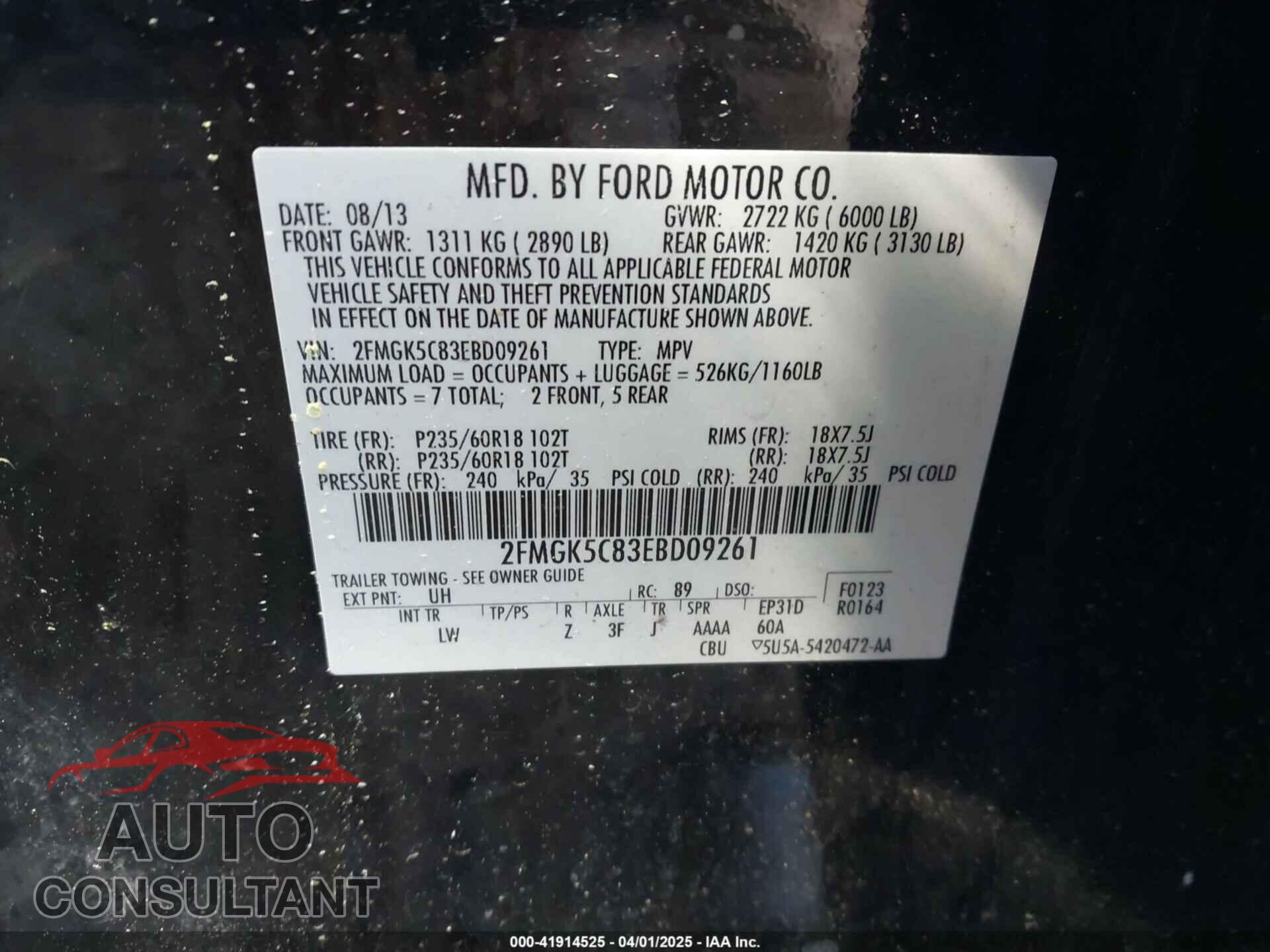 FORD FLEX 2014 - 2FMGK5C83EBD09261