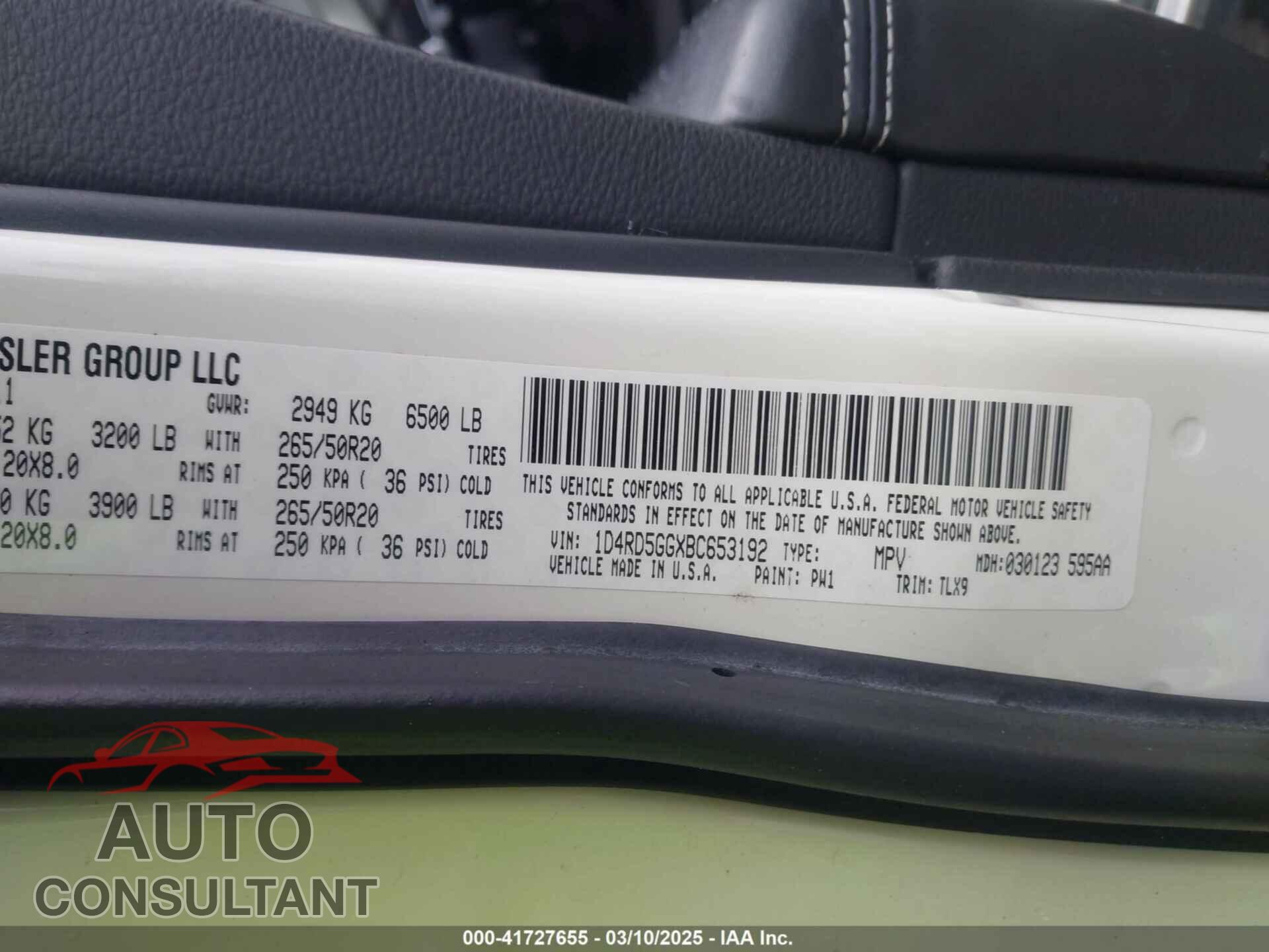DODGE DURANGO 2011 - 1D4RD5GGXBC653192