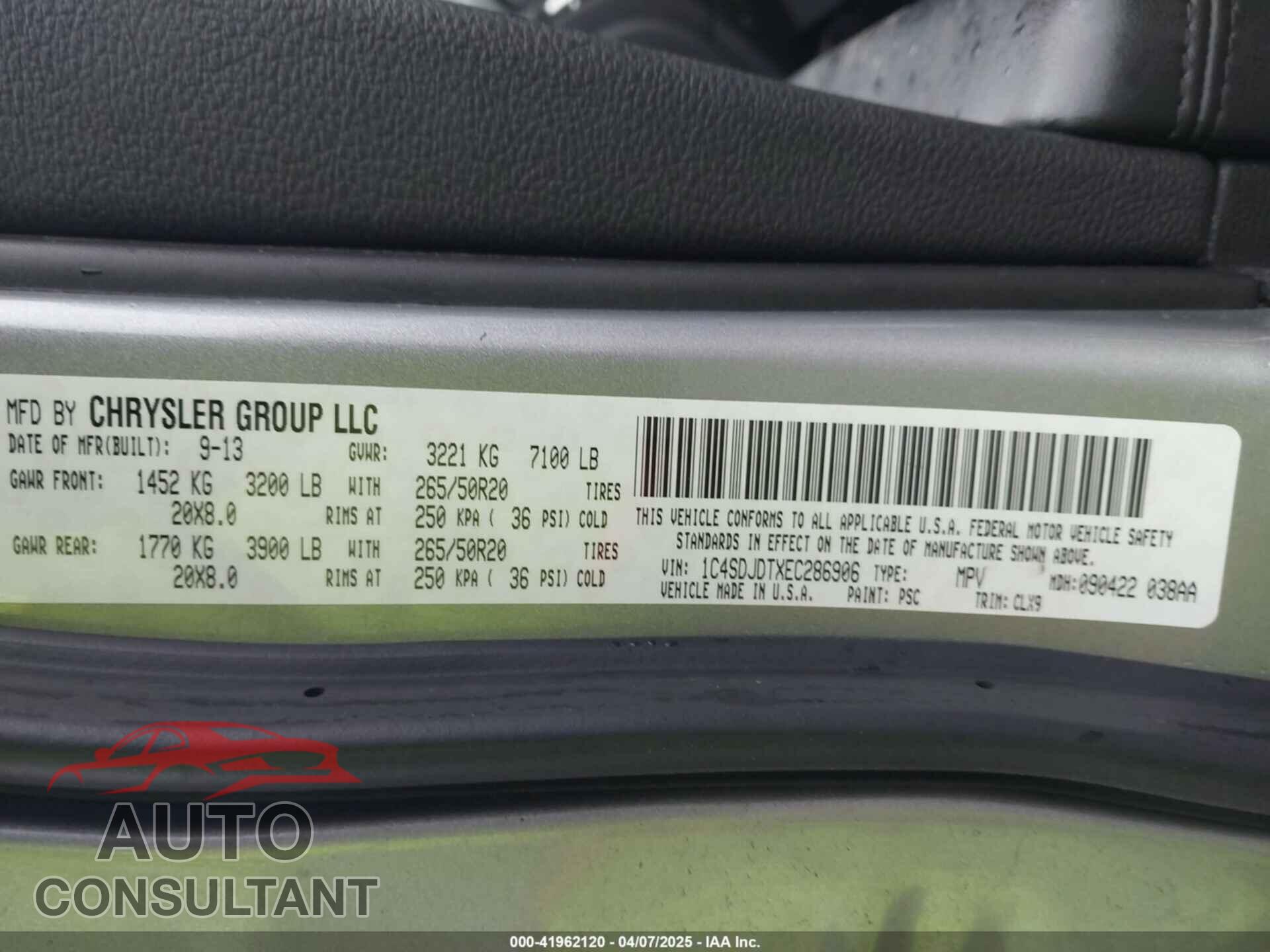 DODGE DURANGO 2014 - 1C4SDJDTXEC286906